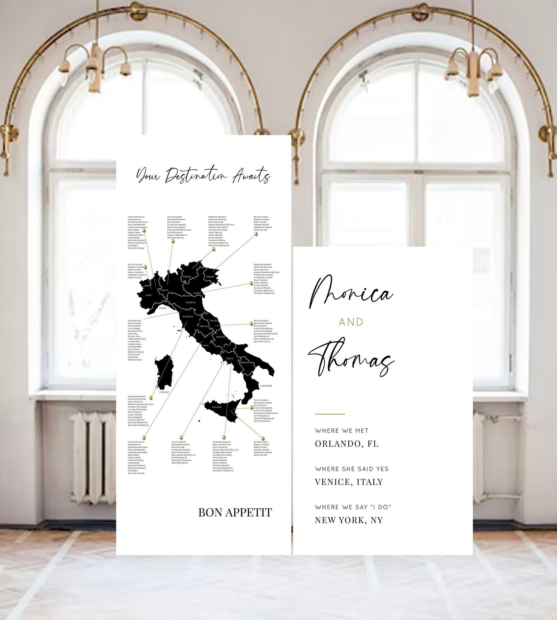 Arch Wedding Seating Chart, Travel Destination Theme