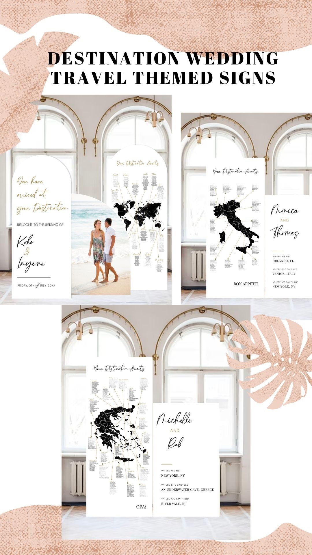 Arch Wedding Seating Chart, Destination Theme, Foam Board Sign