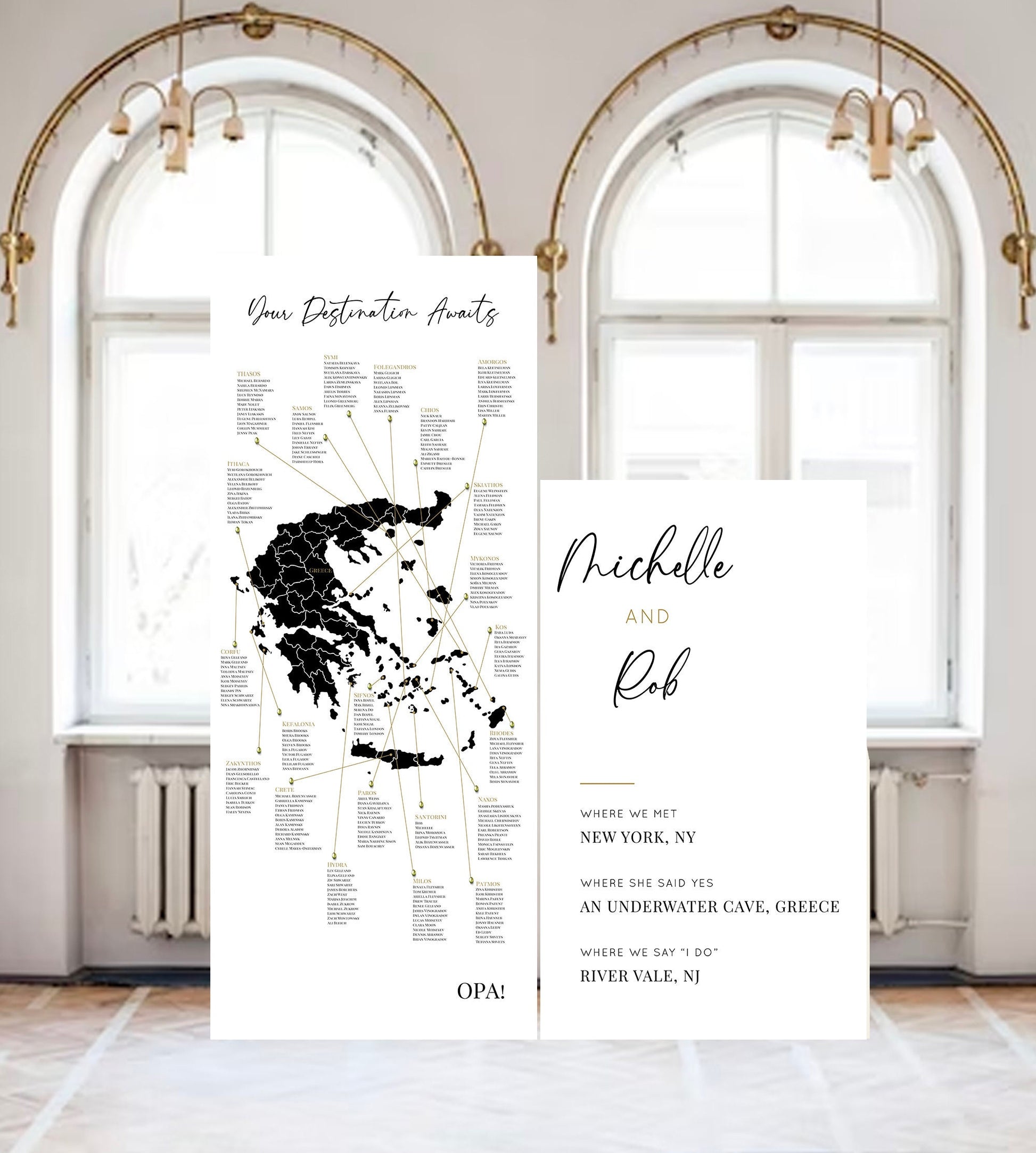 Arch Destination Wedding Seating Chart, Travel Theme Foam Board