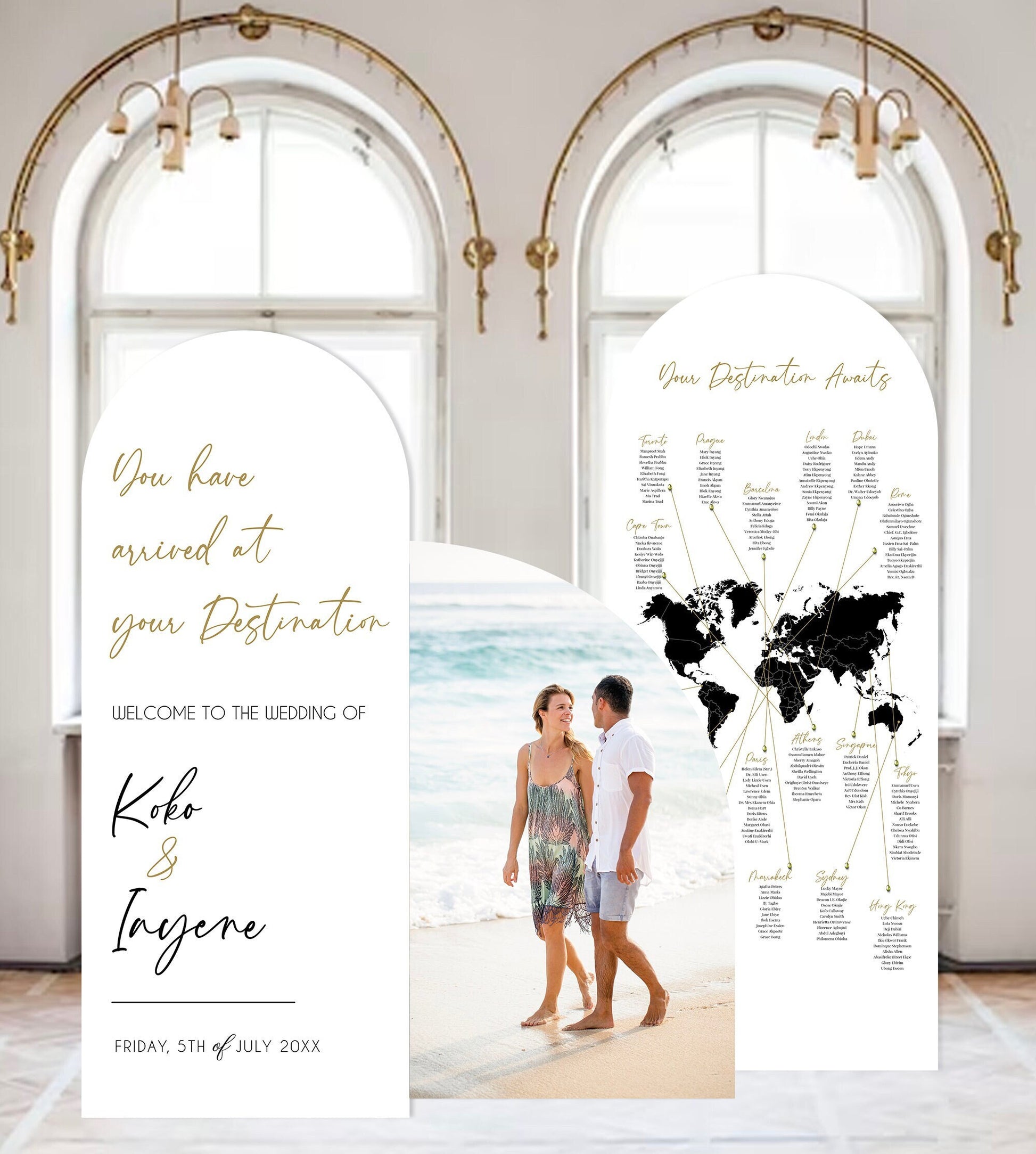 Arch Wedding Seating Chart, Destination Theme, Foam Board Sign