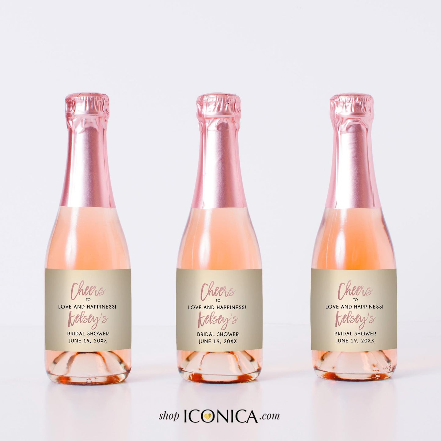 Custom Mini Champagne Bottle Labels, Bridal Shower Favors, Set of 10
