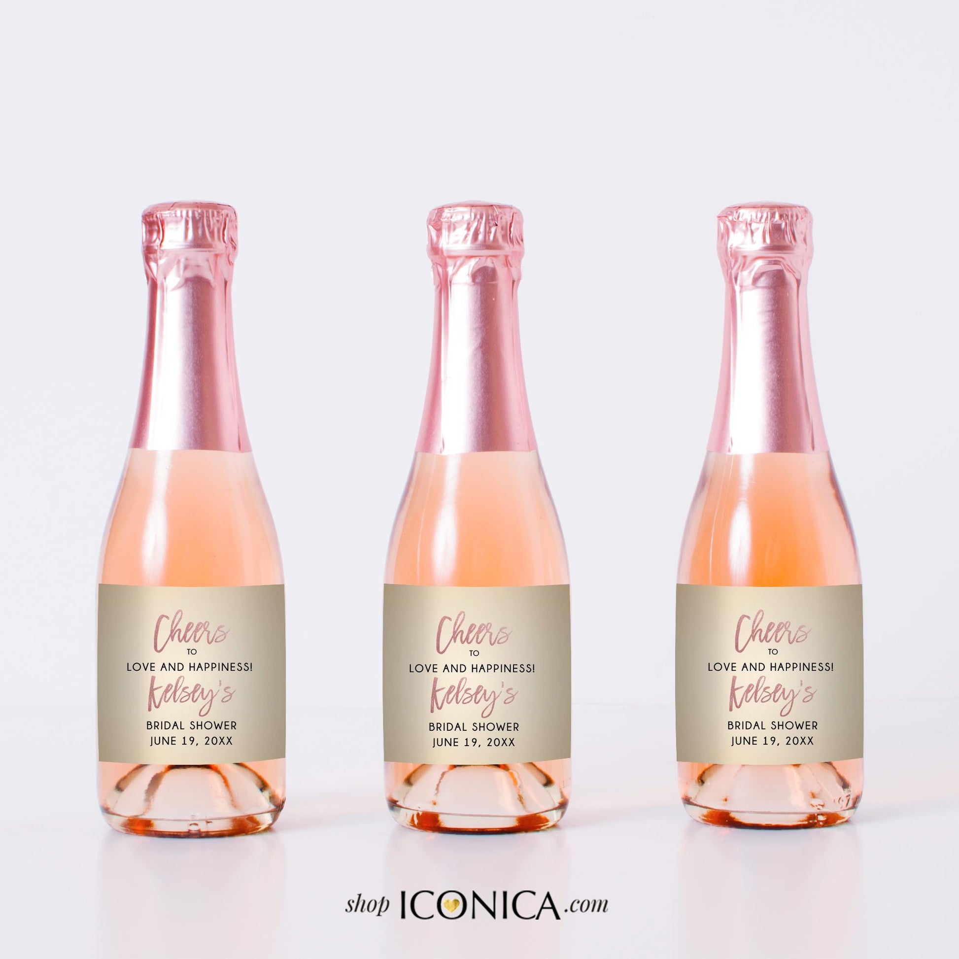 Custom Mini Champagne Bottle Labels, Bridal Shower Favors, Set of 10