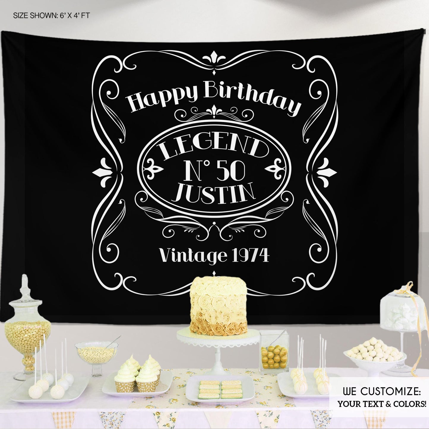 50th Birthday Backdrop, Jack Daniels Theme, Vintage Legend (Customizable)