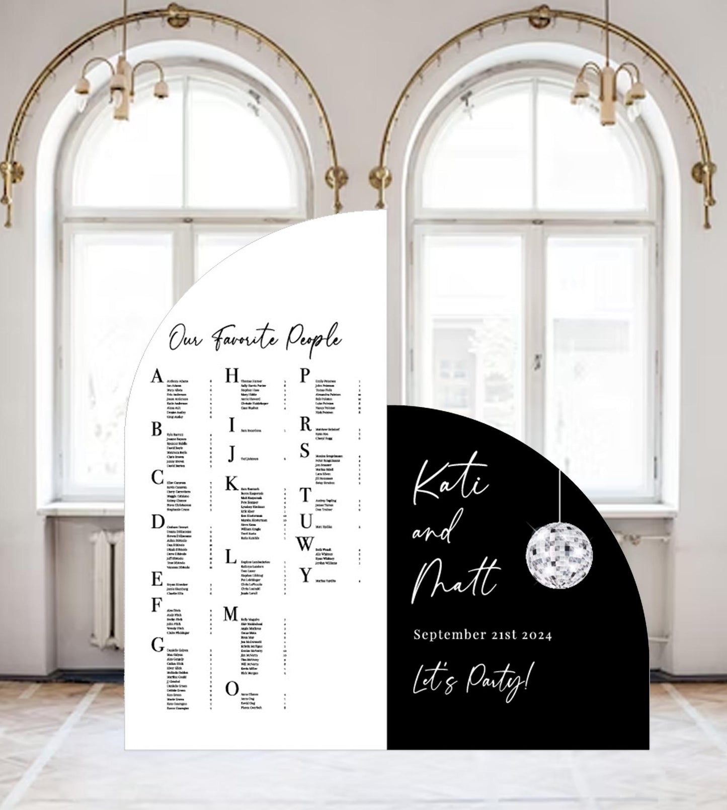 Disco Ball Wedding Seating Chart, Retro Arch Sign, Custom Foam Board