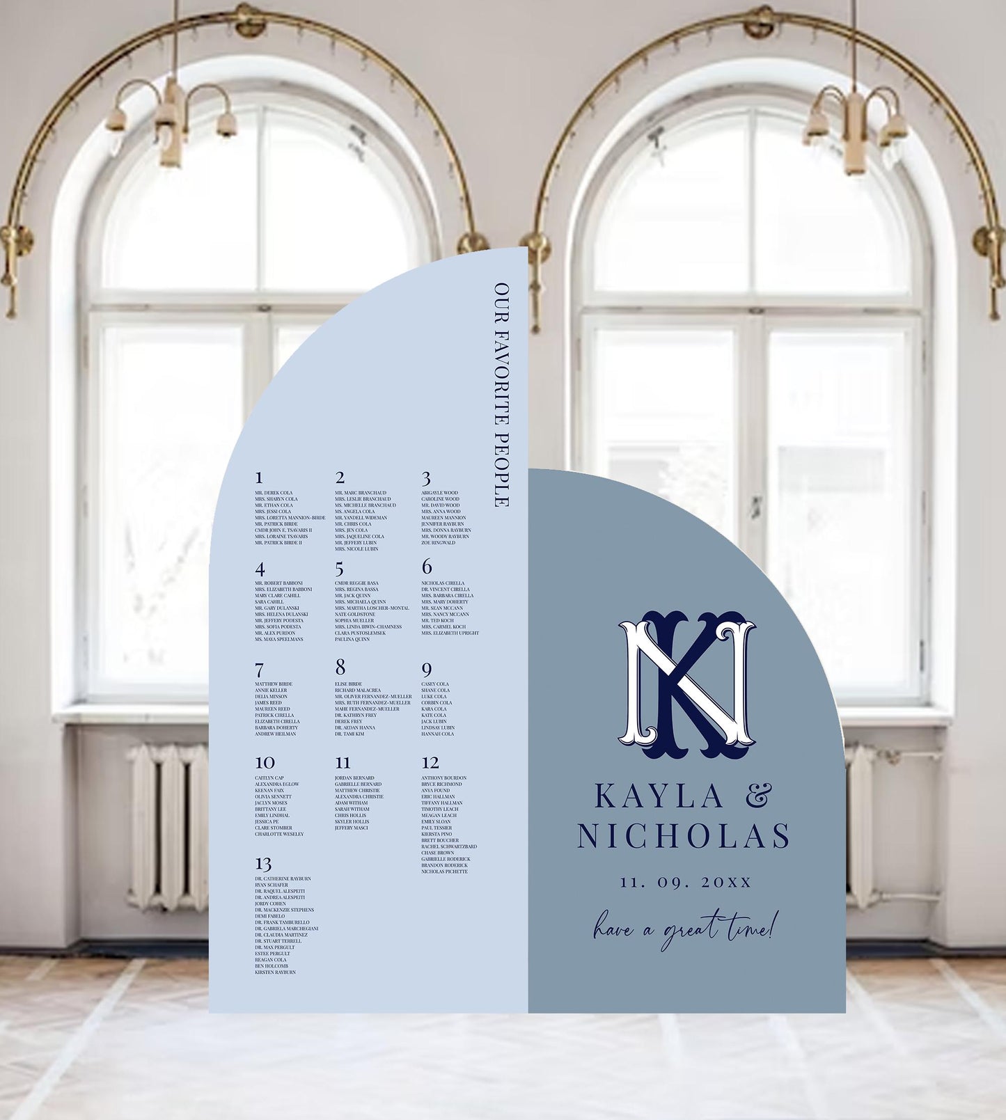 Dusty Blue Arch Wedding Seating Chart, Foam Board Sign