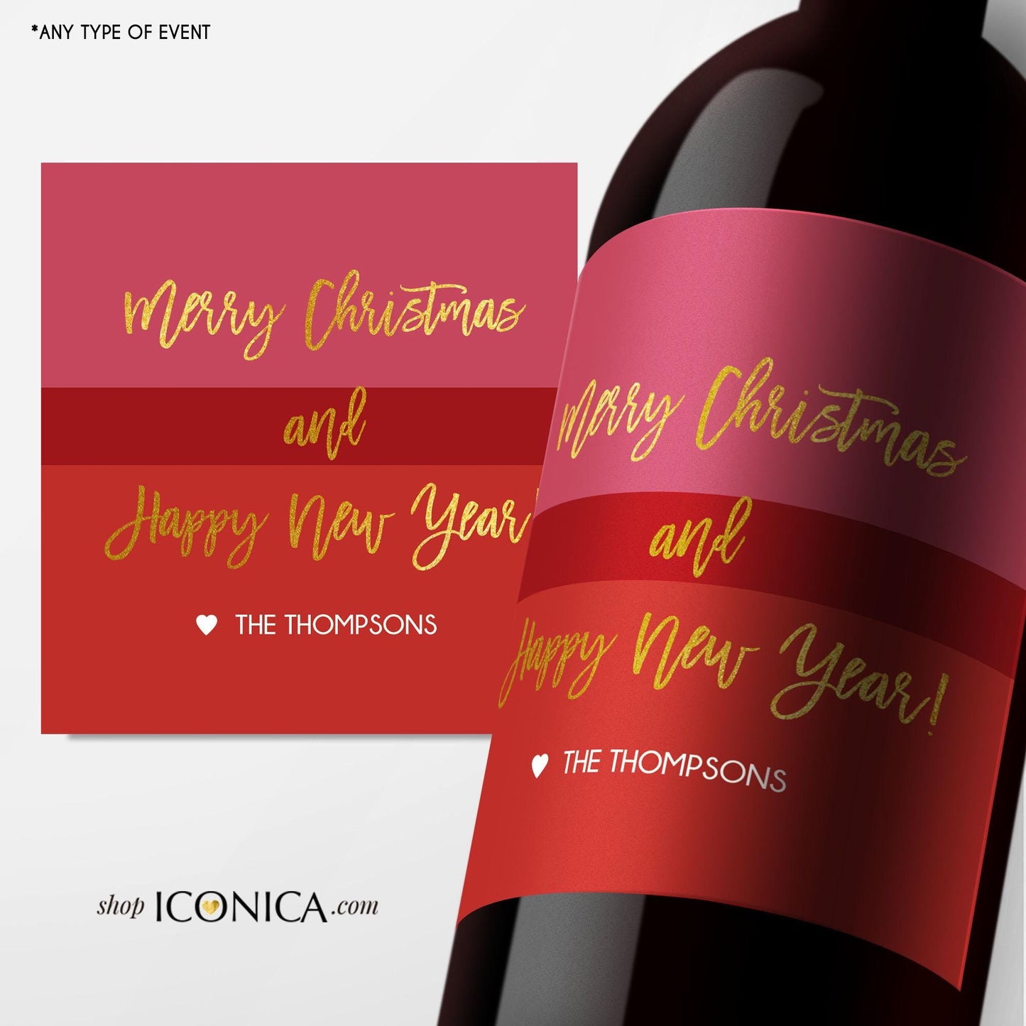 Personalized Christmas Wine Labels, Holiday Party Champagne Bottle Wrappers