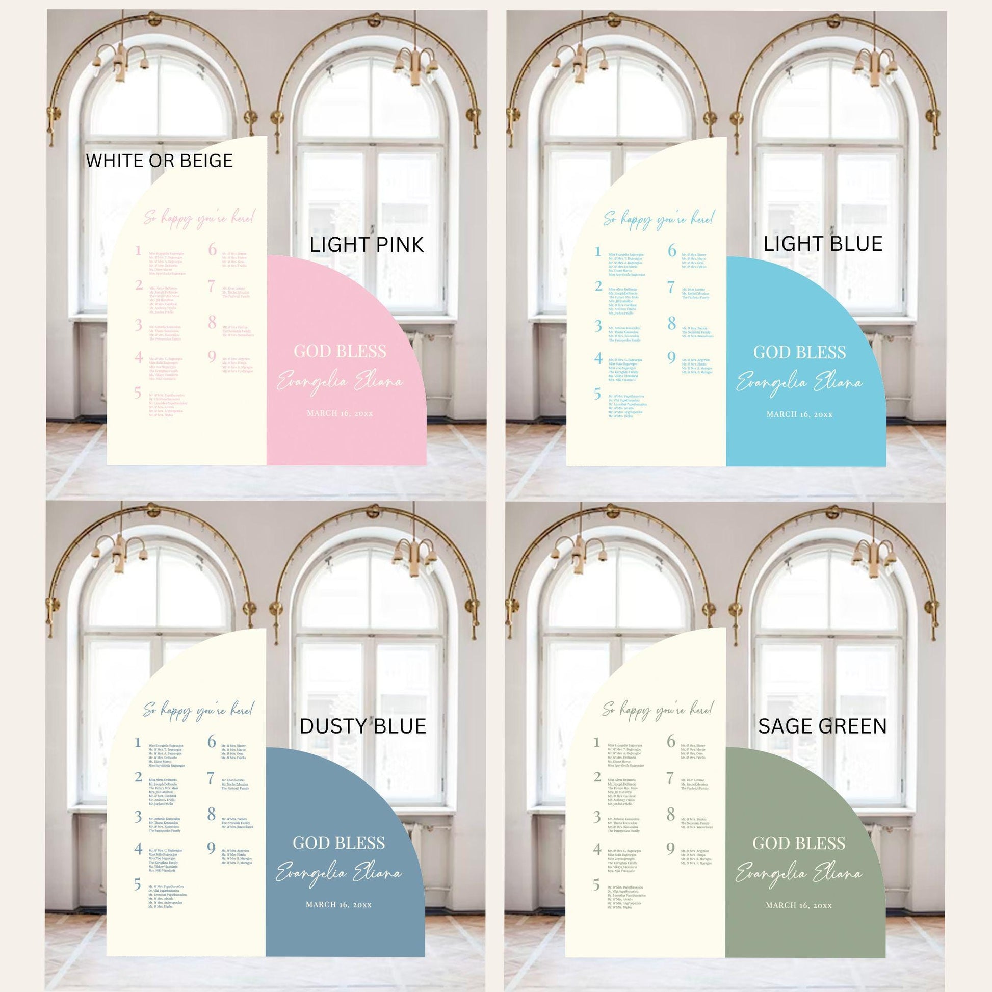 First Communion Seating Chart, Arched Foam Board, Custom Color & Text