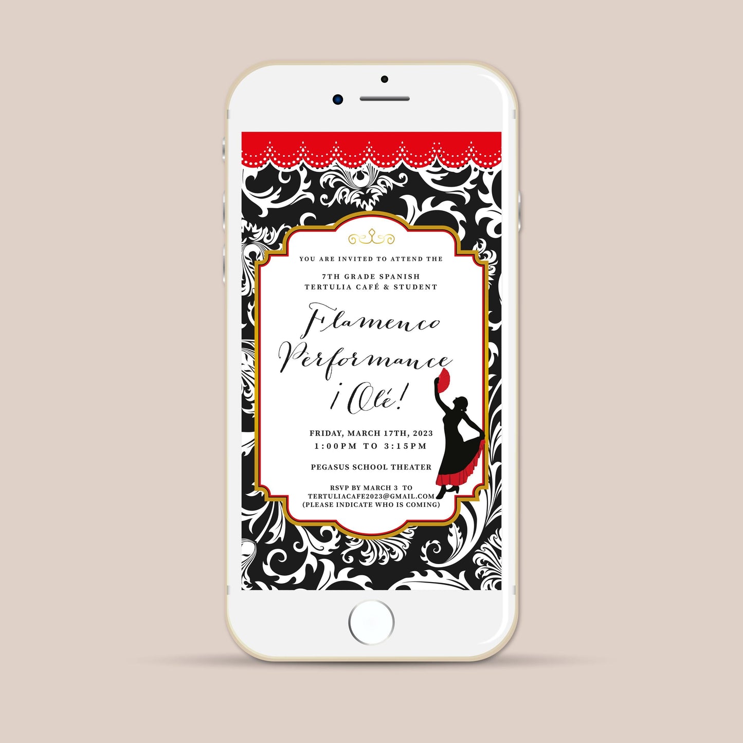 Flamenco Party Invitation, Spanish Fiesta, Personalized Printable