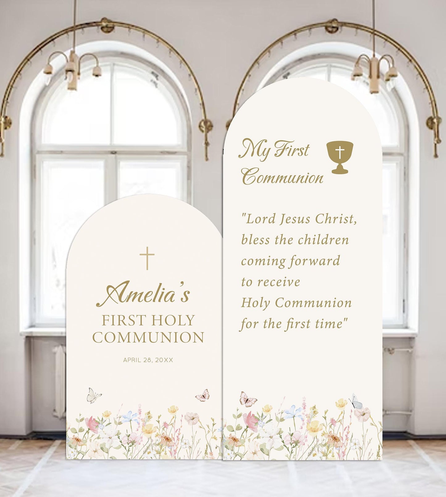 First Communion Welcome Sign, Wildflower Arch, Custom Foam Board