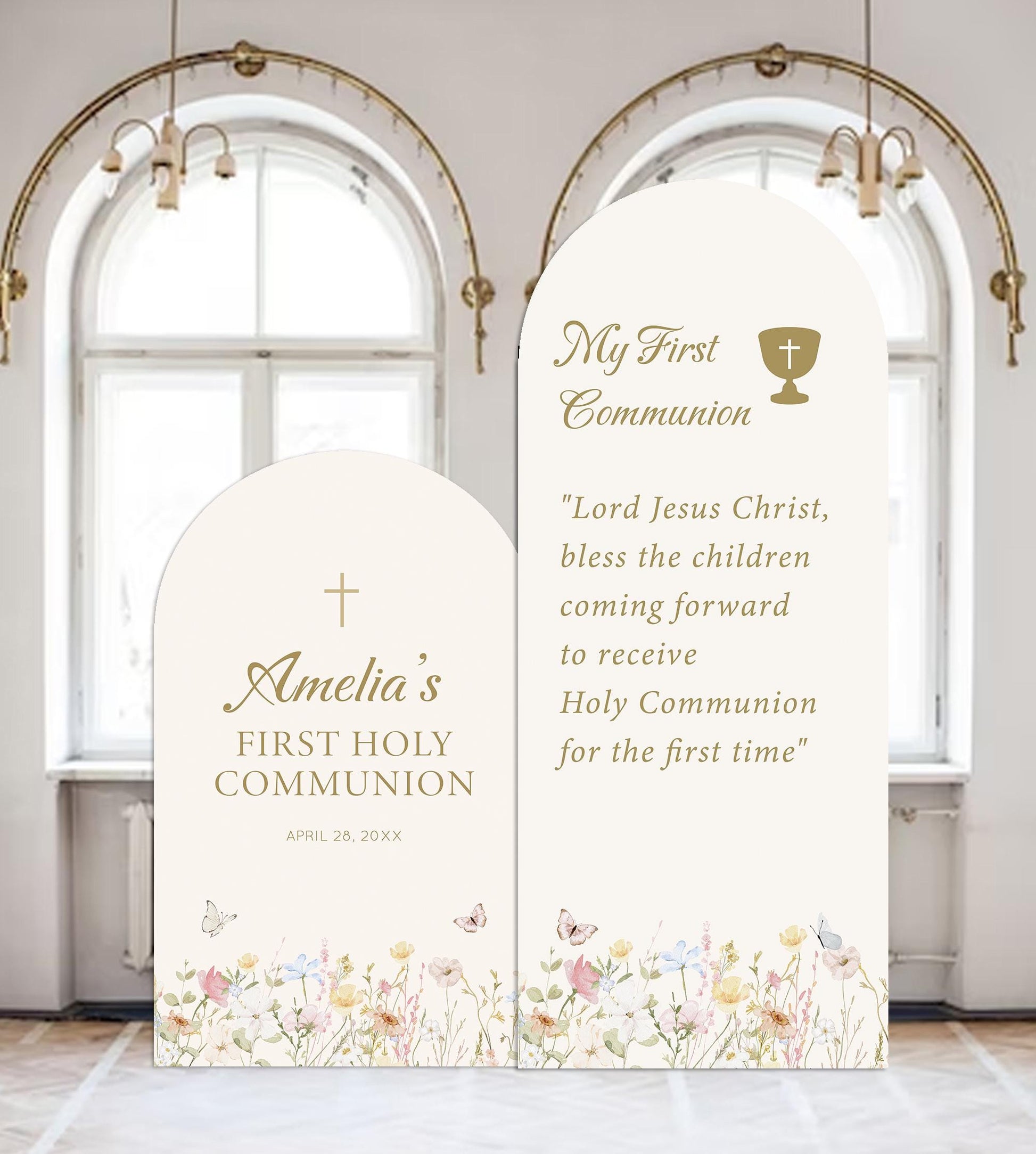 First Communion Welcome Sign, Wildflower Arch, Custom Foam Board