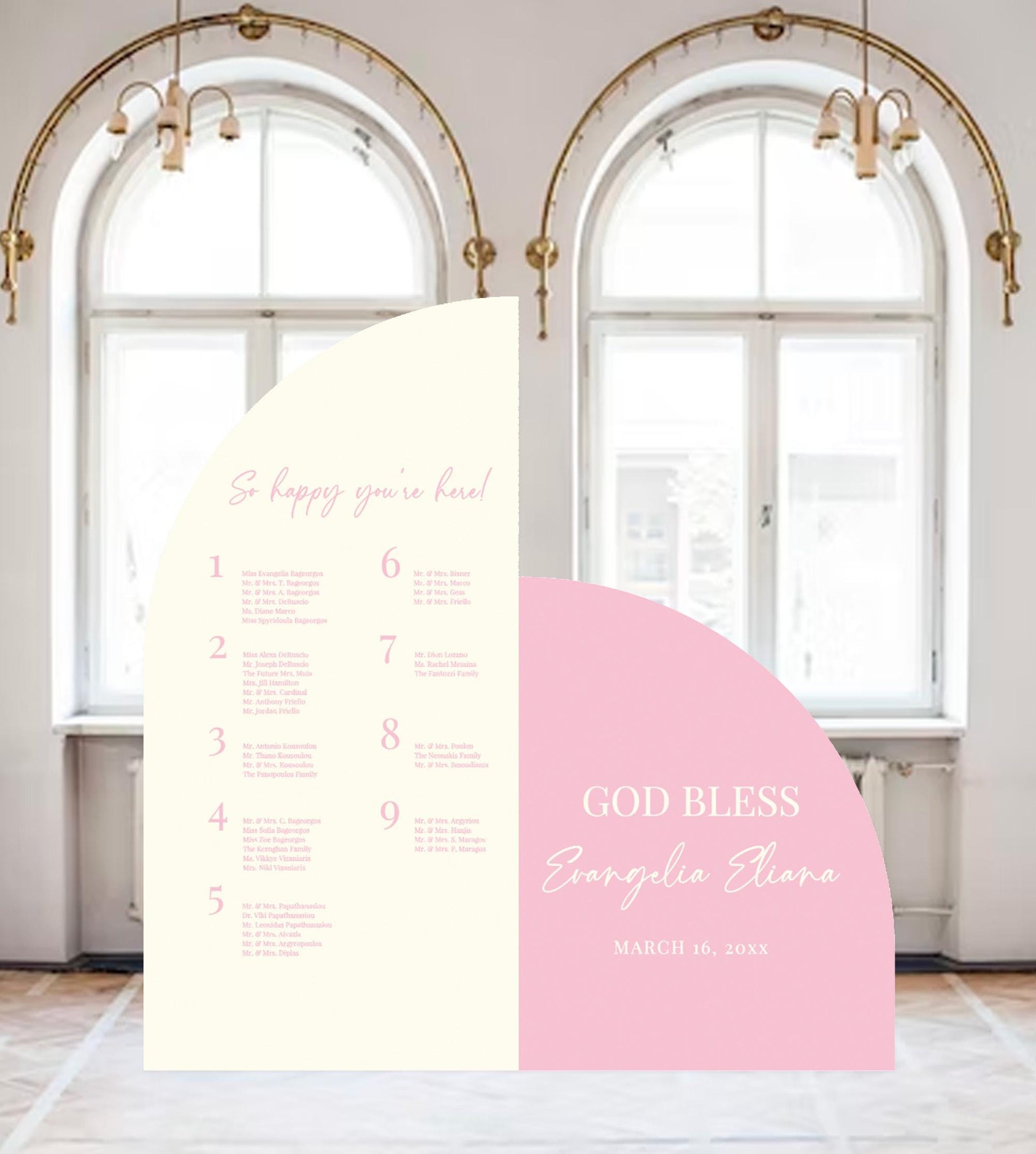 First Communion Seating Chart, Arched Foam Board, Custom Color & Text