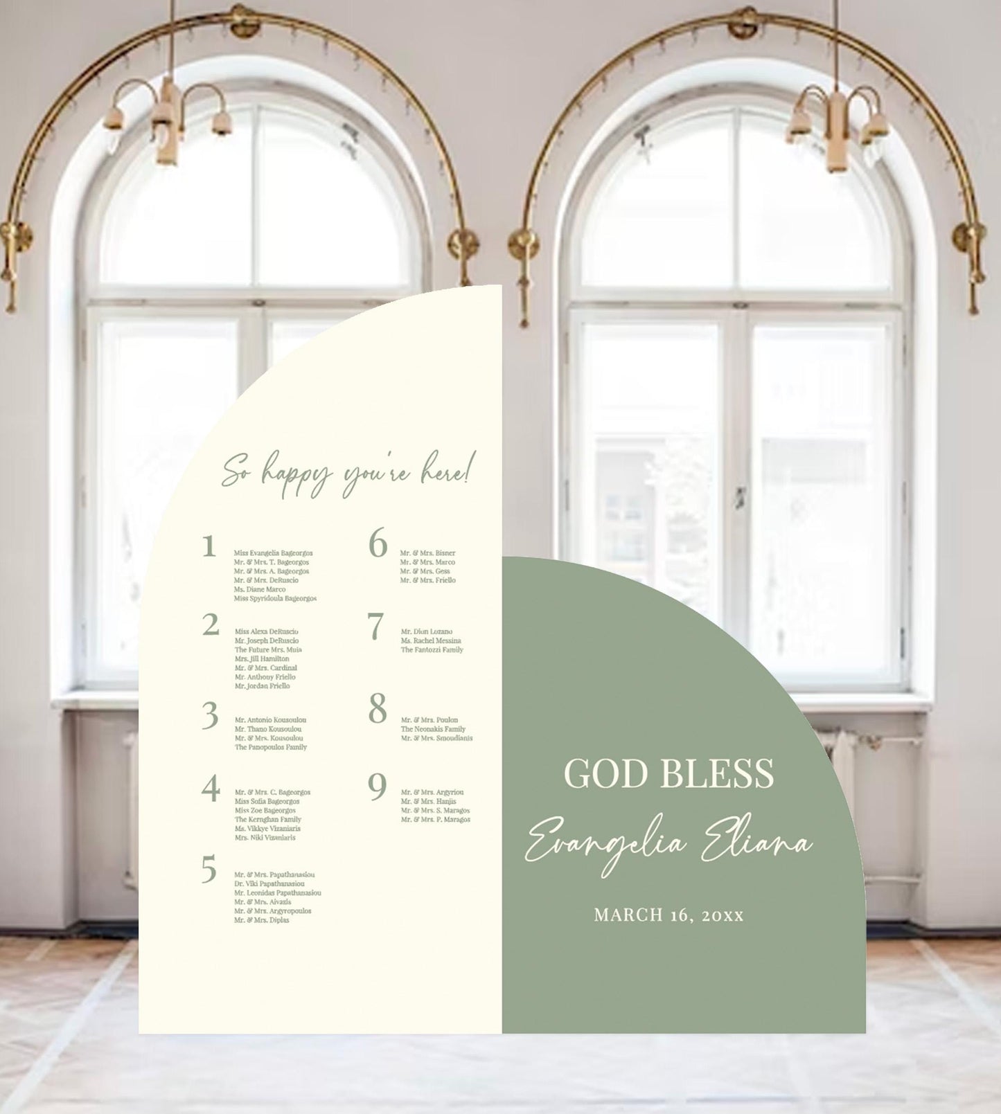 First Communion Seating Chart, Arched Foam Board, Custom Color & Text