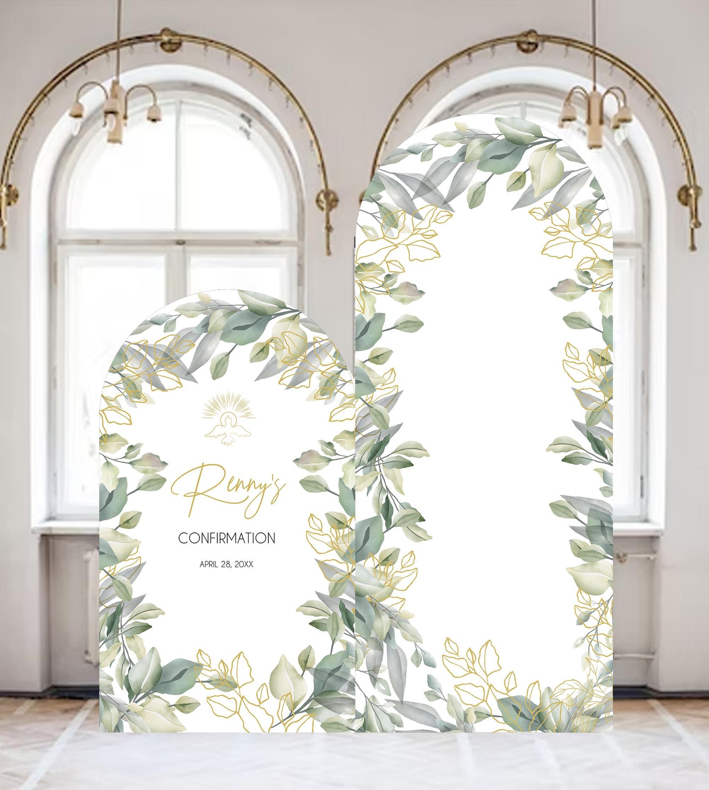 First Communion Welcome Sign, Greenery Arch, Custom Text Foam Board