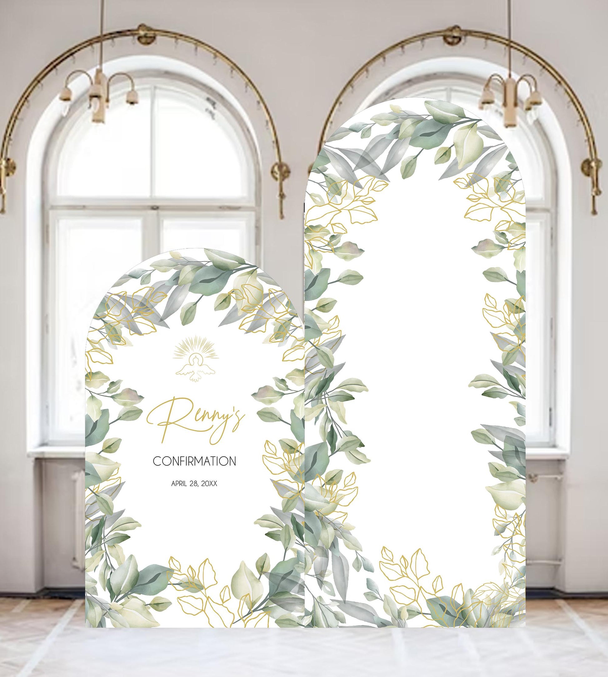 First Communion Welcome Sign, Greenery Arch, Custom Text Foam Board