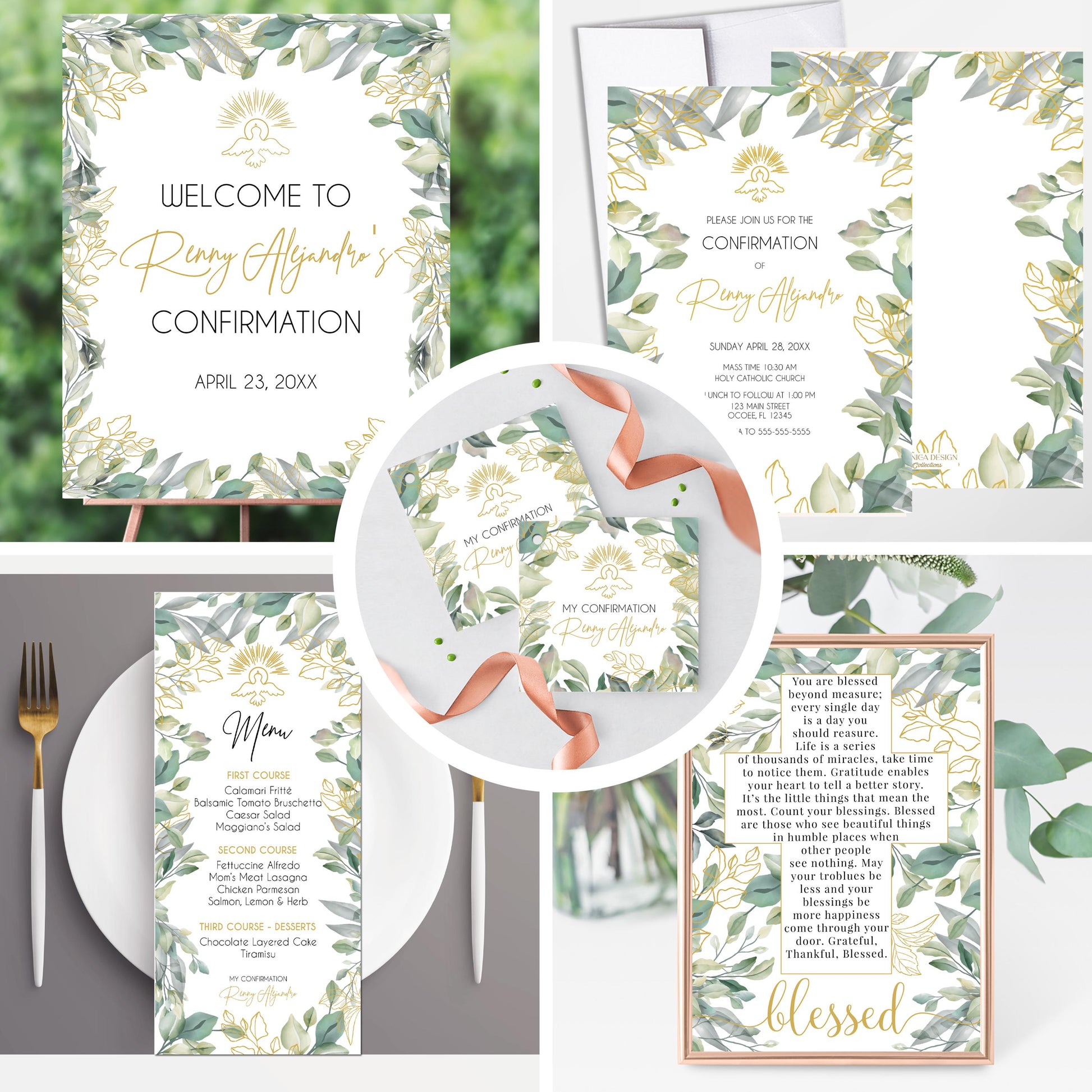 First Communion Welcome Sign, Greenery Arch, Custom Text Foam Board