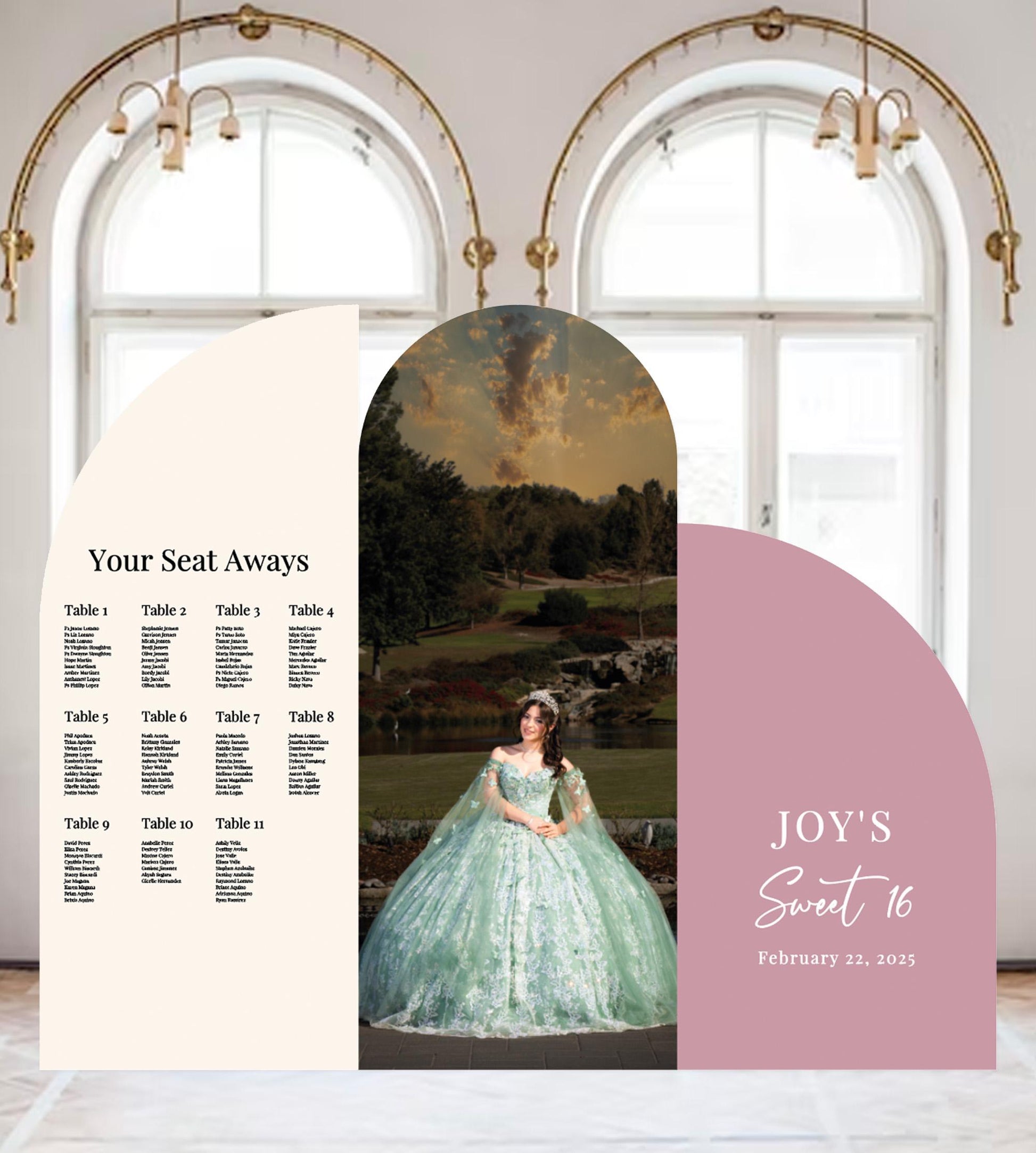 Quinceañera Seating Chart Welcome Sign, Elegant Photo Panel