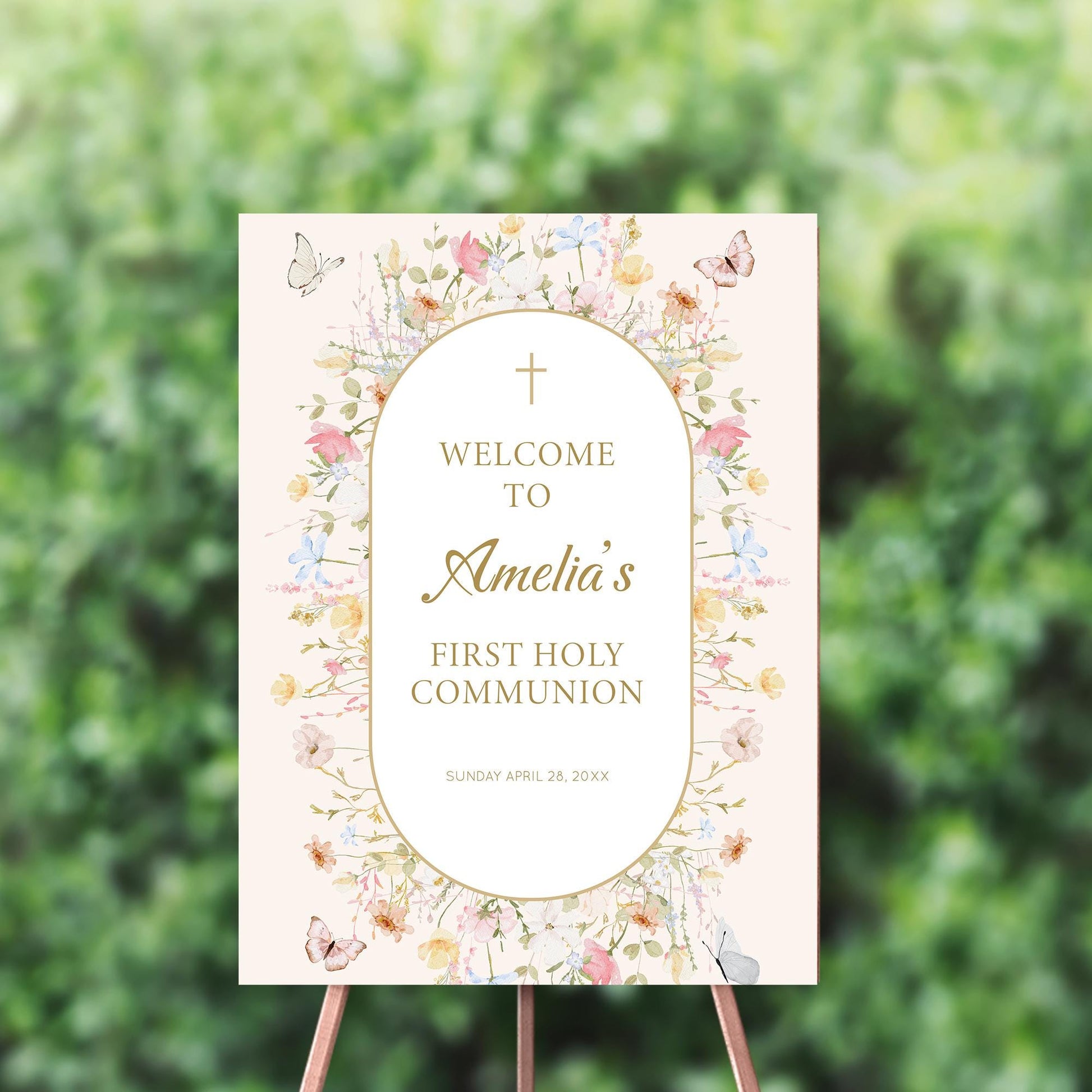 Personalized First Communion Welcome Sign, Floral Design