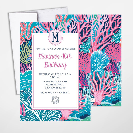 Nautical Birthday Invitation, Beach Theme, Coral Reef Design