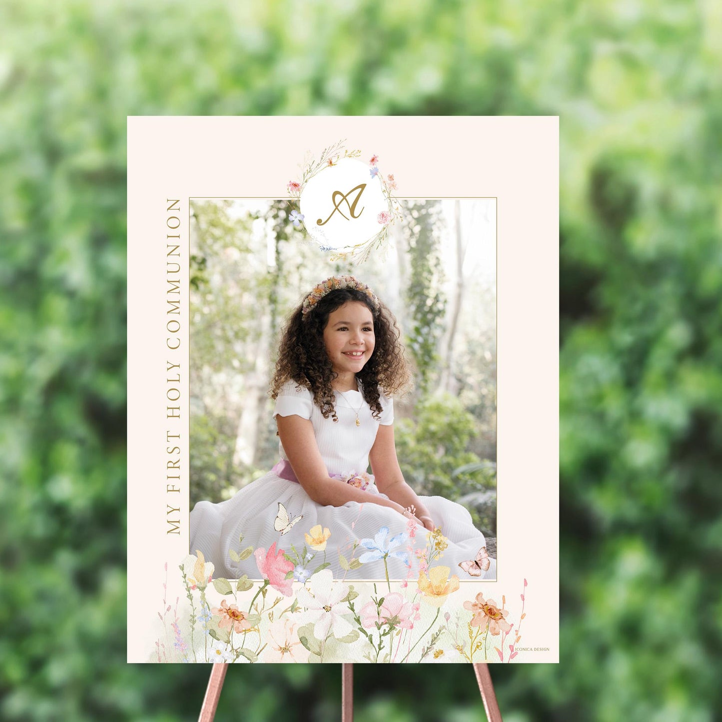 Personalized First Communion Welcome Sign, Floral Design