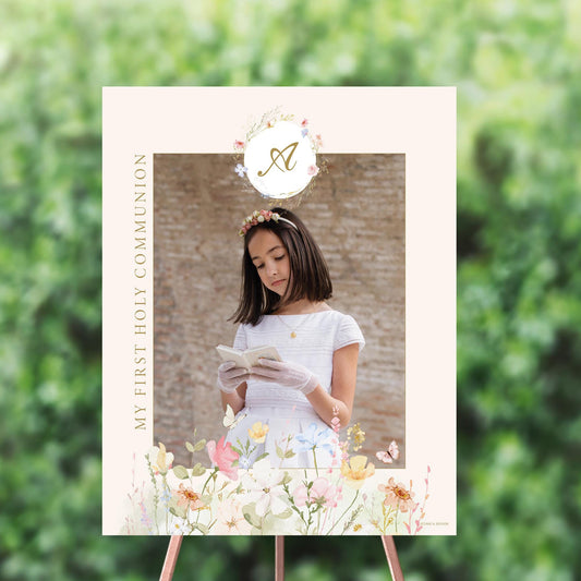 Personalized First Communion Welcome Sign, Floral Design