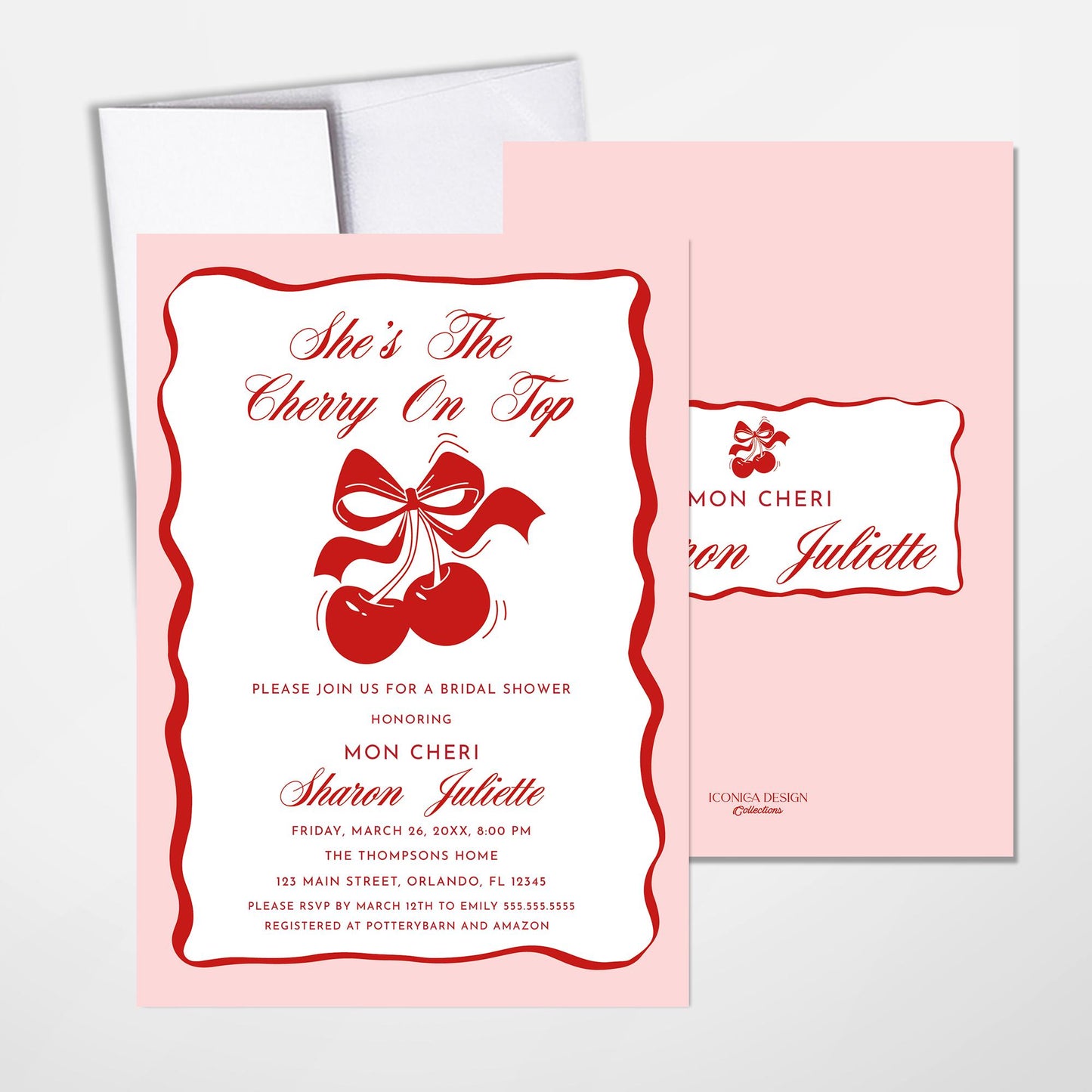 Cherry Bridal Shower Invitation, She is the Cherry On Top, Pink & Red