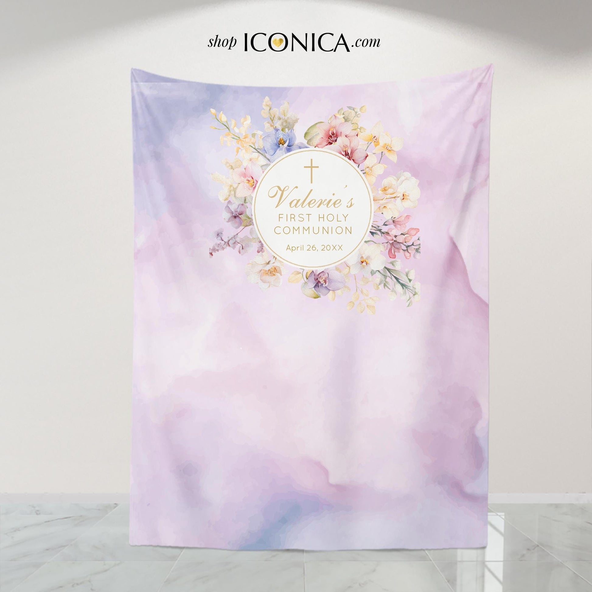 First Communion Floral Cards for Girls, Thank you cards, printed or DIY Elegant Orchids Lilac Floral Design, Personalized Cards any Event