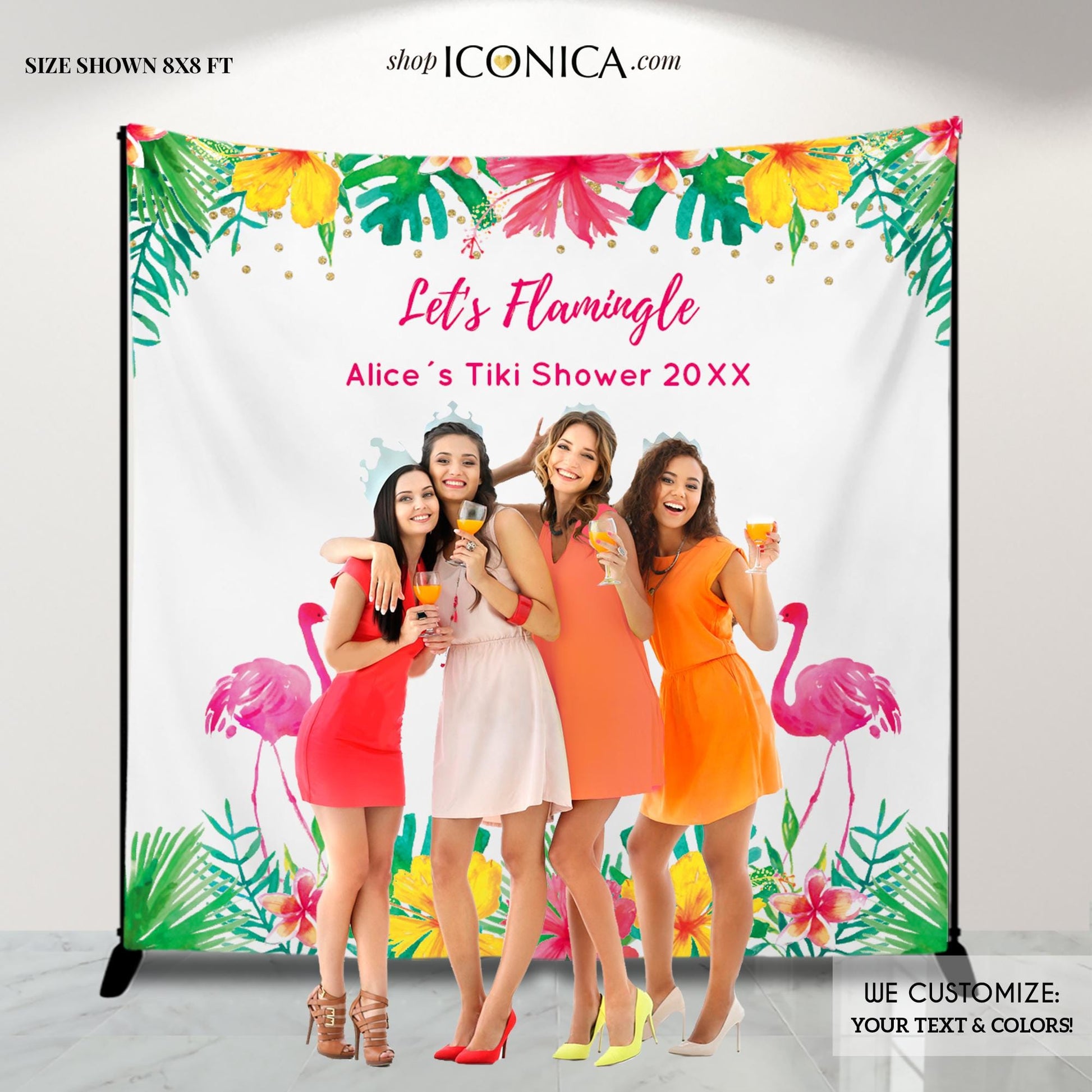Flamingo Luau Party Backdrop – Custom Tiki Theme (Printed or Digital File)