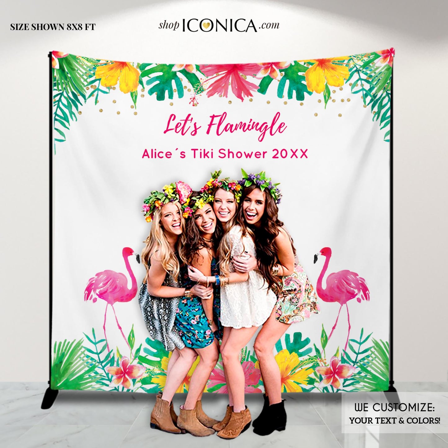 Flamingo Luau Backdrop – Tropical Party Photo Booth (Printed or Digital)