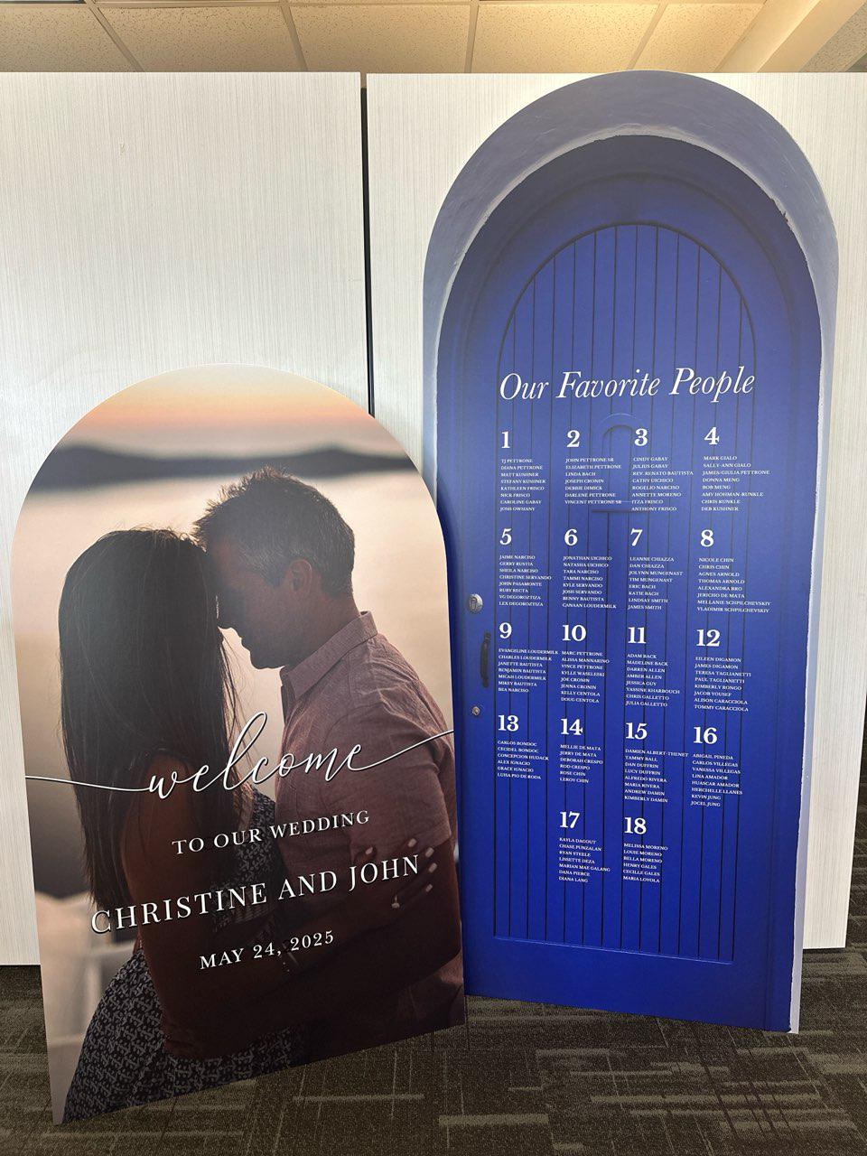 Mediterranean Wedding Arch Sign, Santorini Blue Tiles, Custom Photo & Colors