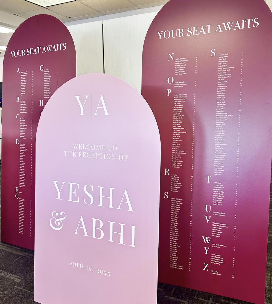 Fuchsia Wedding Seating Chart, Alphabetical Table Sign
