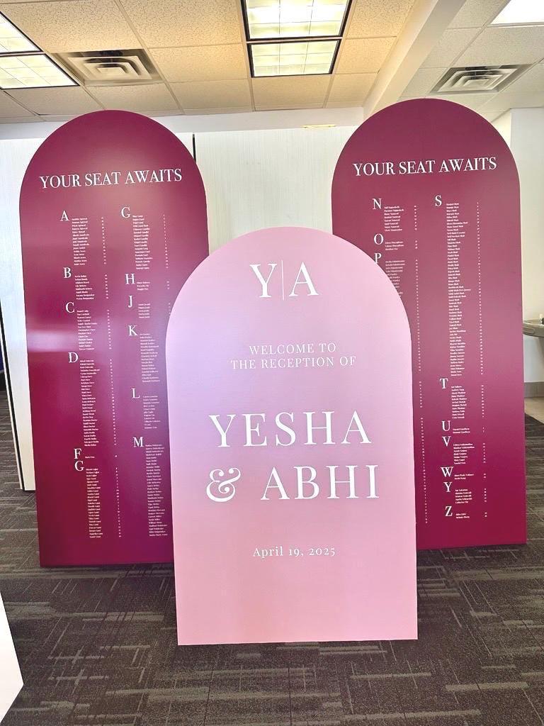 Fuchsia Wedding Seating Chart, Alphabetical Table Sign