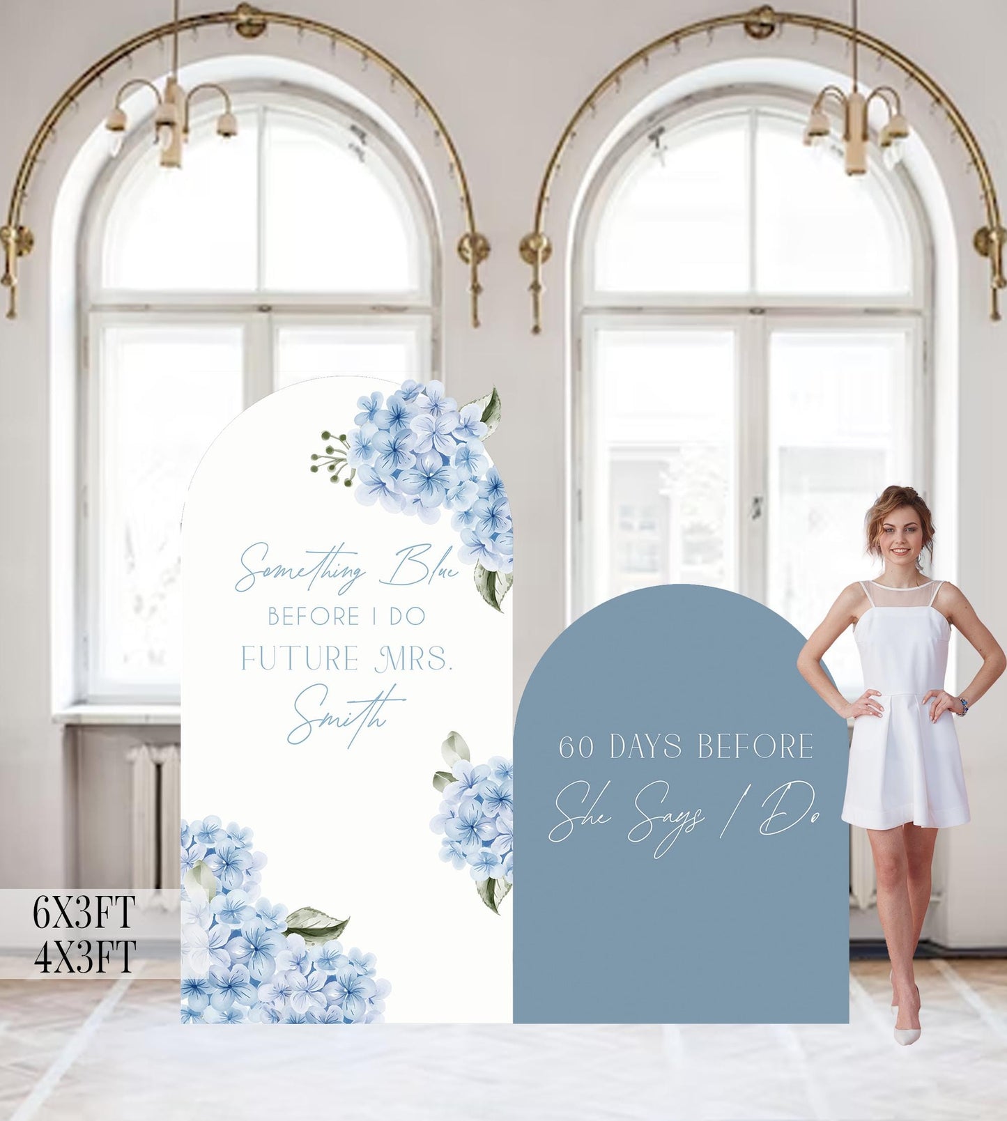 Floral Bridal Shower Backdrop: Something Blue Hydrangeas, Personalized Foam Panel