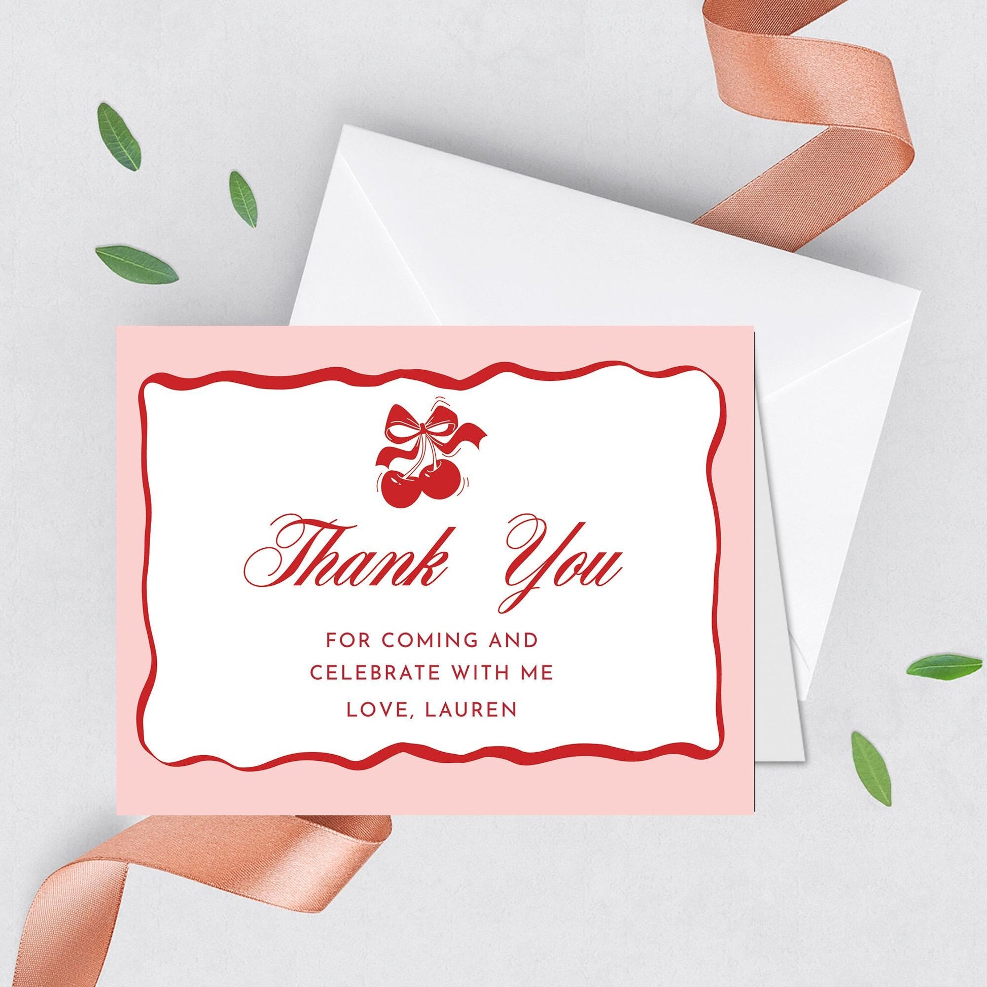 Cherry Party Thank You Cards A2 thick Printed Cards matte 16pt ,White Envelopes included