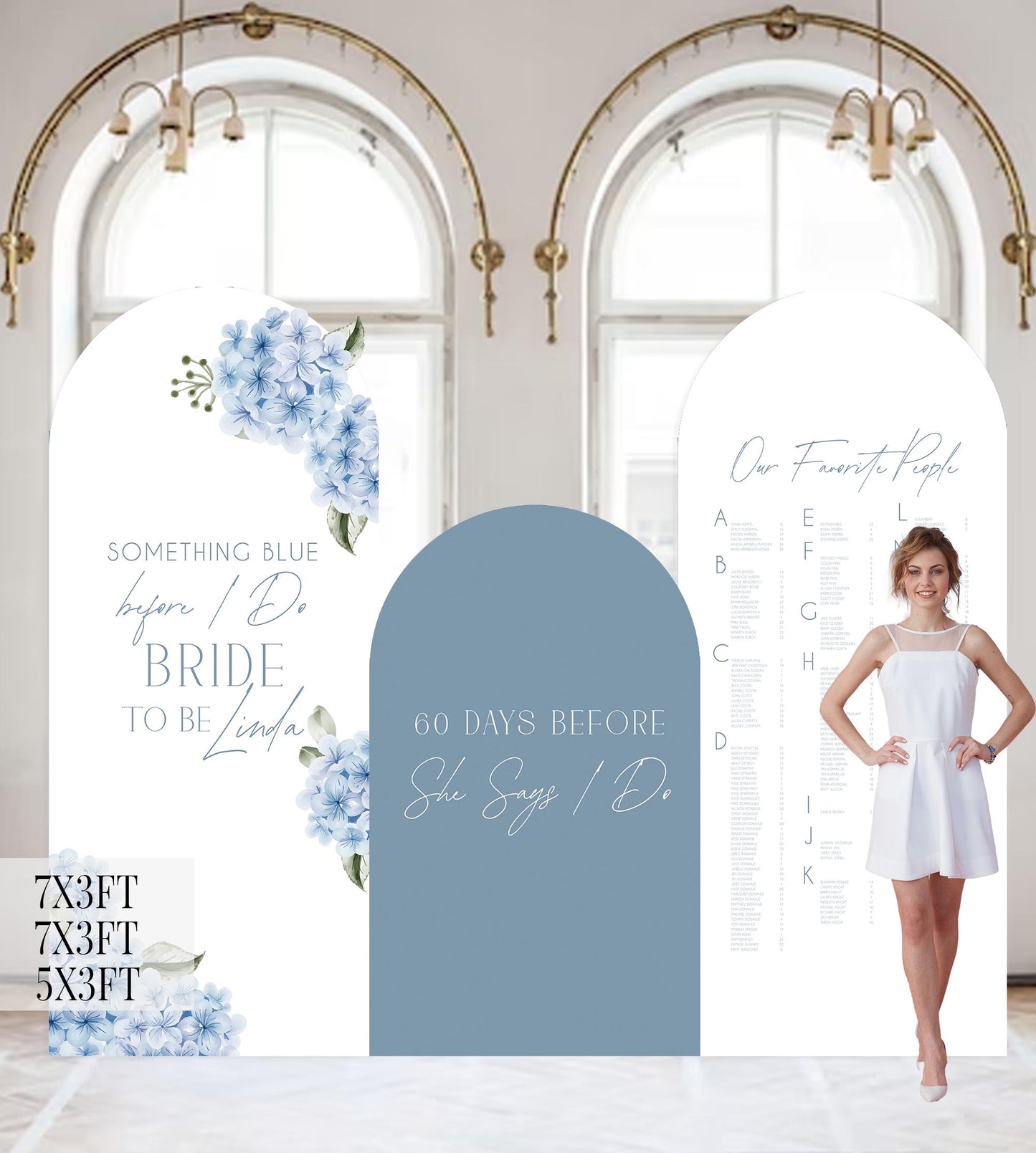 Floral Bridal Shower Backdrop: Something Blue Hydrangeas, Personalized Foam Panel