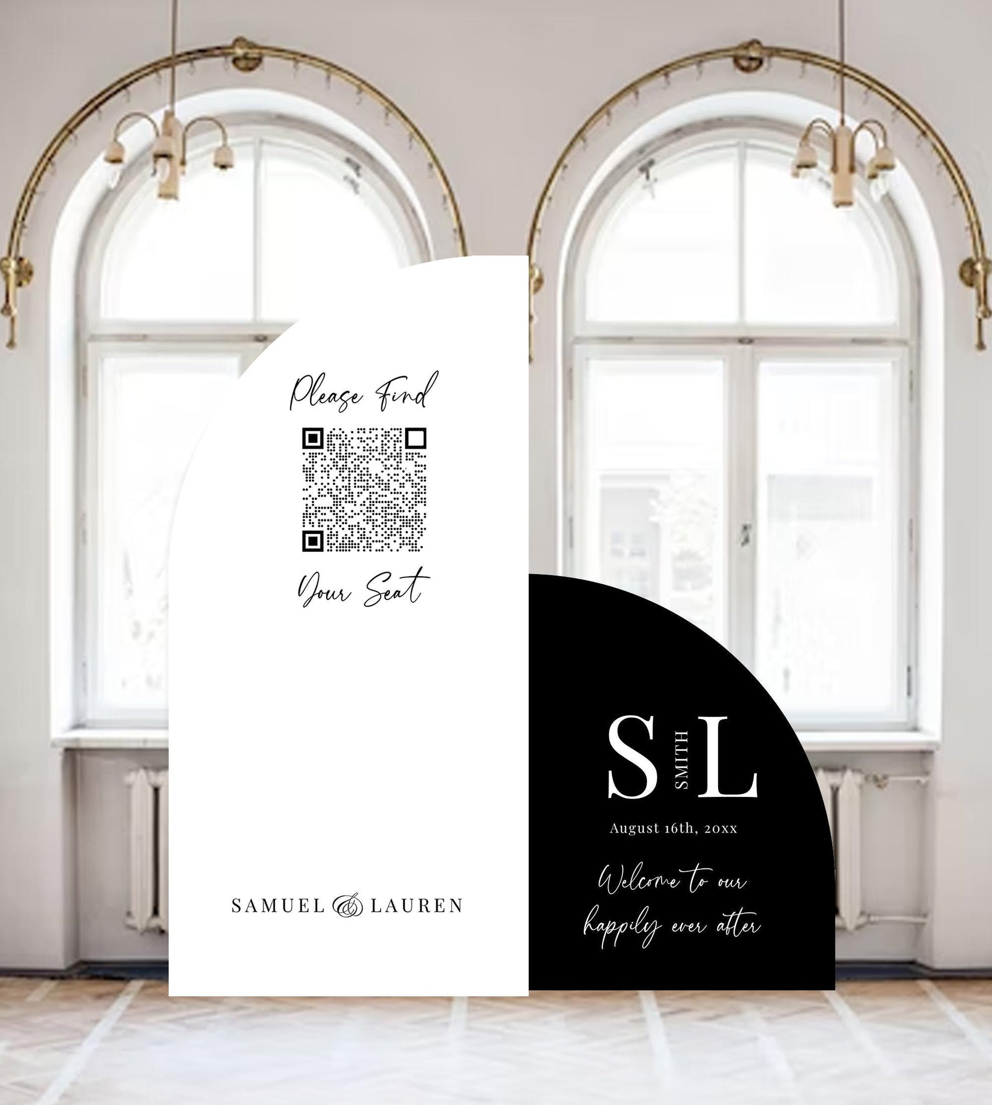 Modern Arch Wedding Seating Chart Sign | Custom QR Code