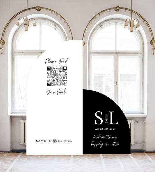 Modern Arch Wedding Seating Chart Sign | Custom QR Code