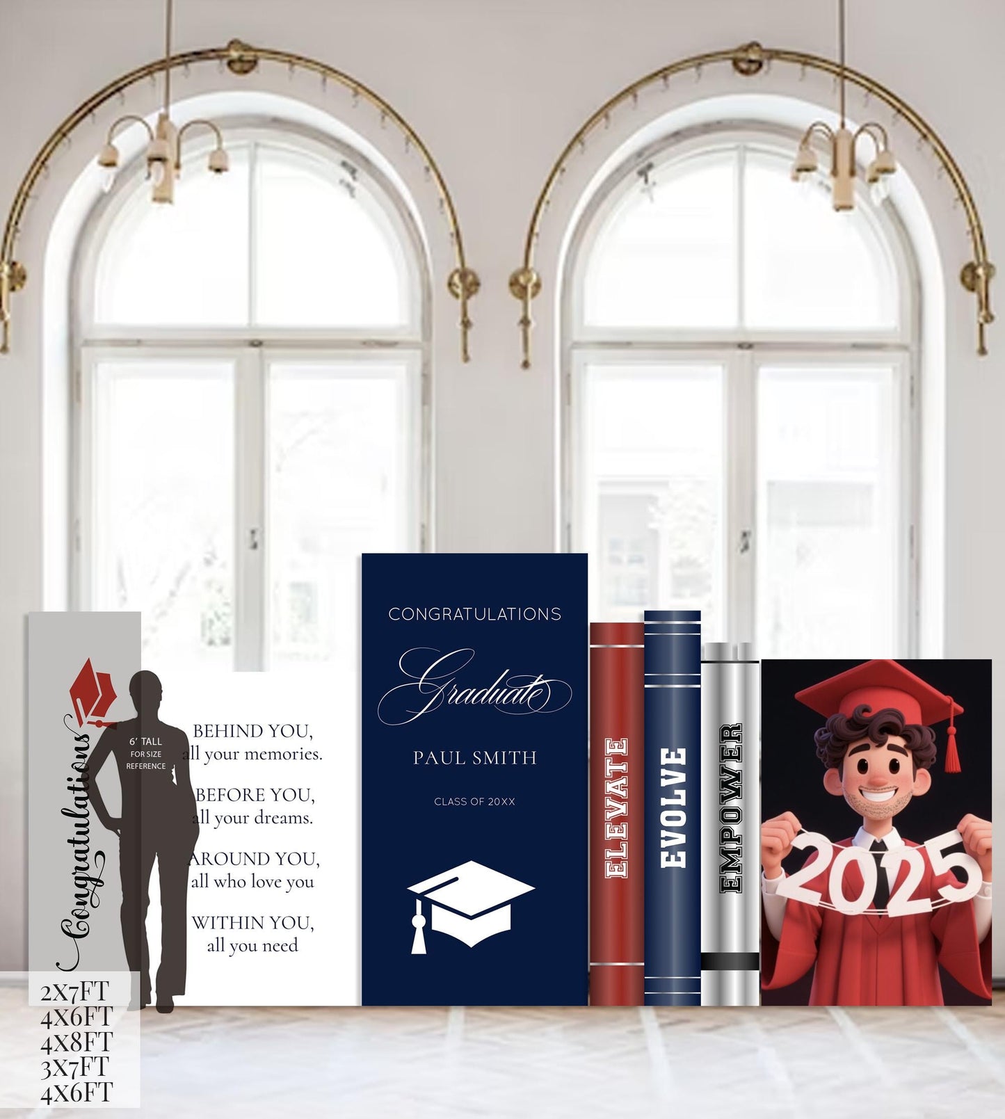 Custom Graduation Party Backdrop, Class of 2026 Arch Signs Set