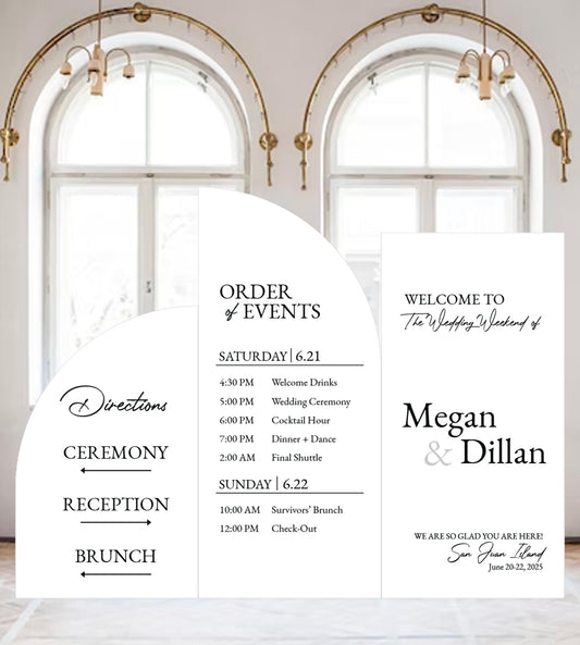 Arch Wedding Order of Events Sign, Custom Reception Decor