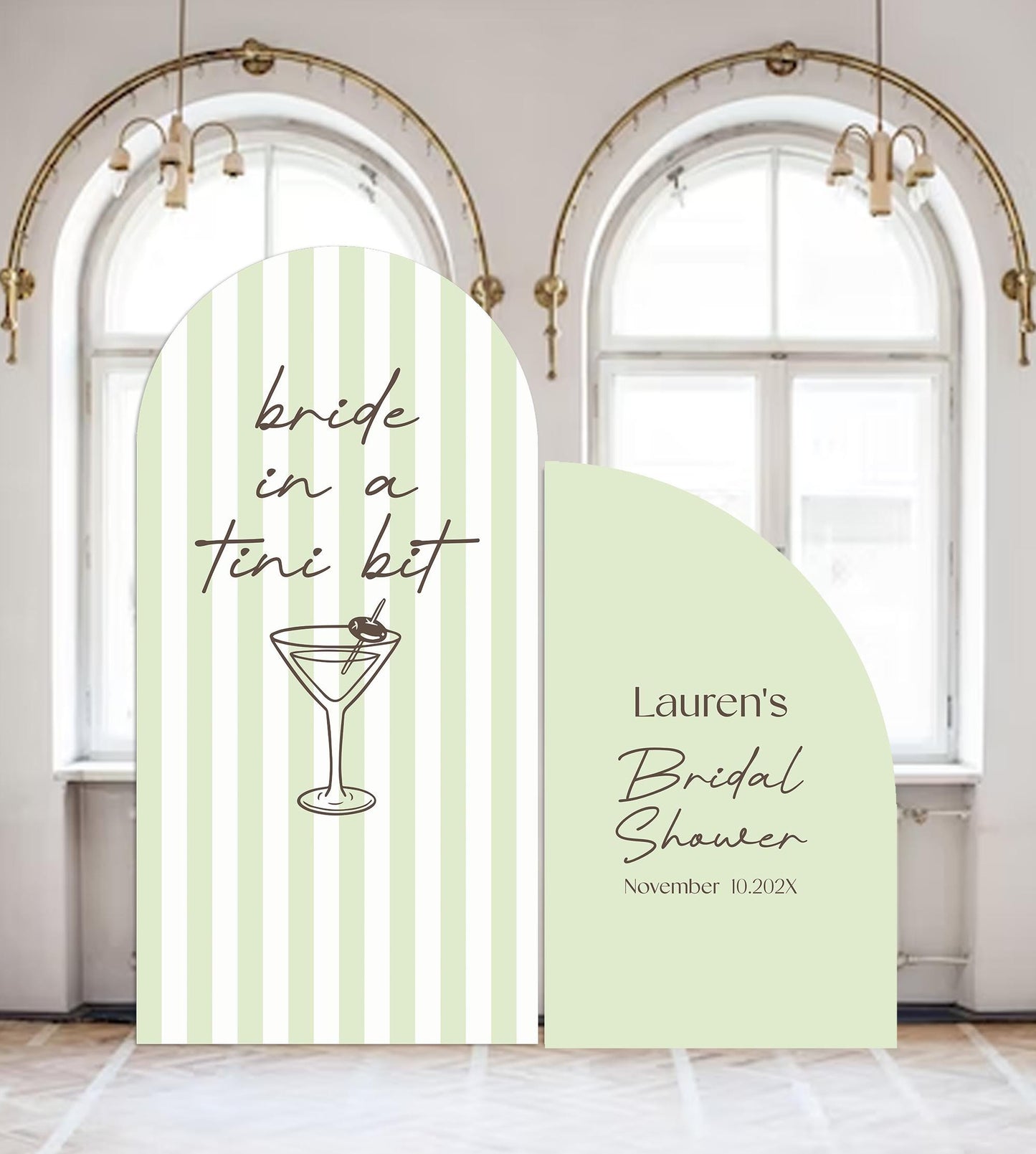 Martini Bridal Shower Sign | Green Stripe Backdrop, Personalized Welcome