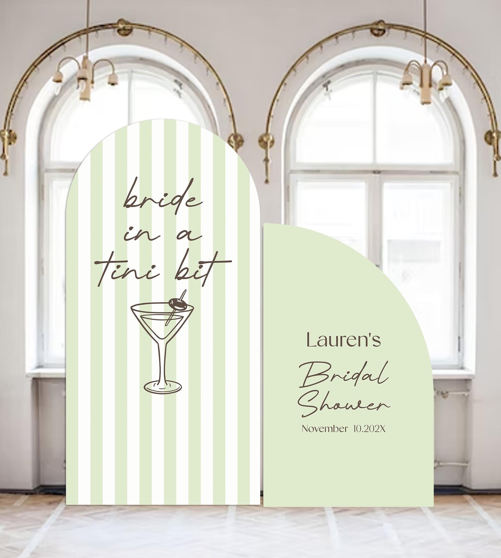 Martini Bridal Shower Sign | Green Stripe Backdrop, Personalized Welcome