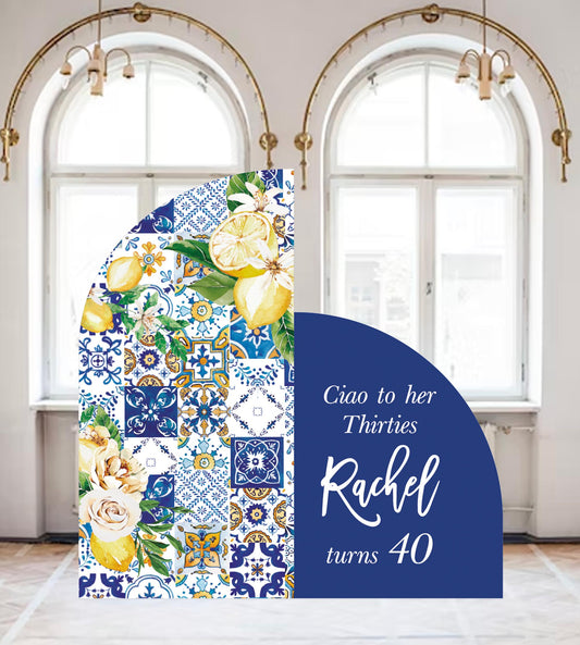 Amalfi Lemon Birthday Arch Sign, Italian Tile, Custom Party Backdrop