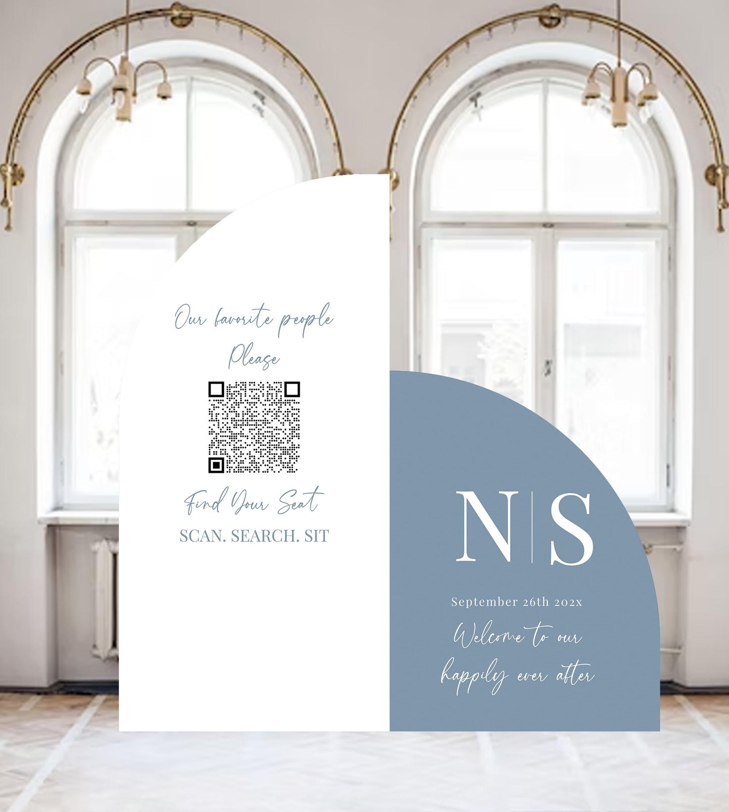 Modern Arch Wedding Seating Chart Sign | Custom QR Code