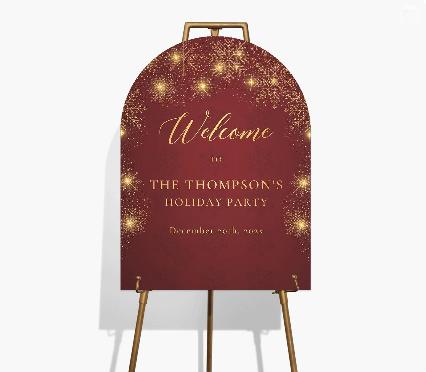 Personalized Holiday Welcome Sign – Red and Gold Christmas Party Decor
