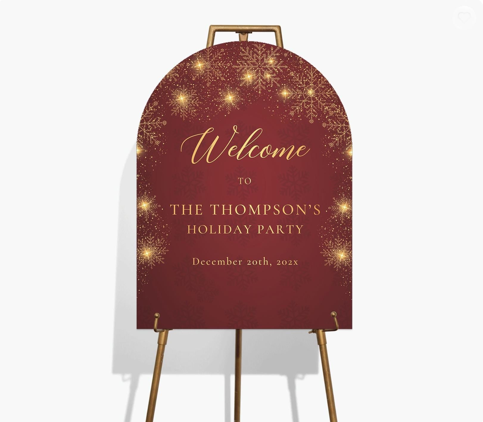 Personalized Holiday Welcome Sign – Red and Gold Christmas Party Decor