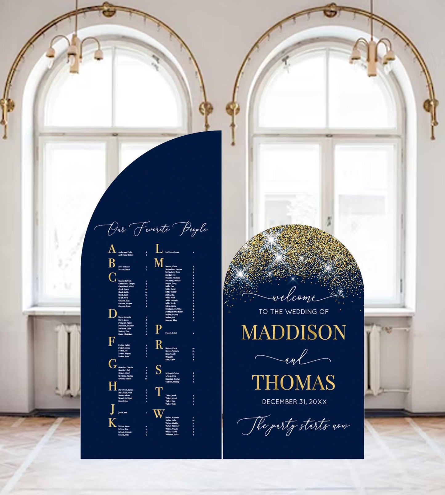 New Years Eve Wedding Welcome Sign, Seating Chart Arch