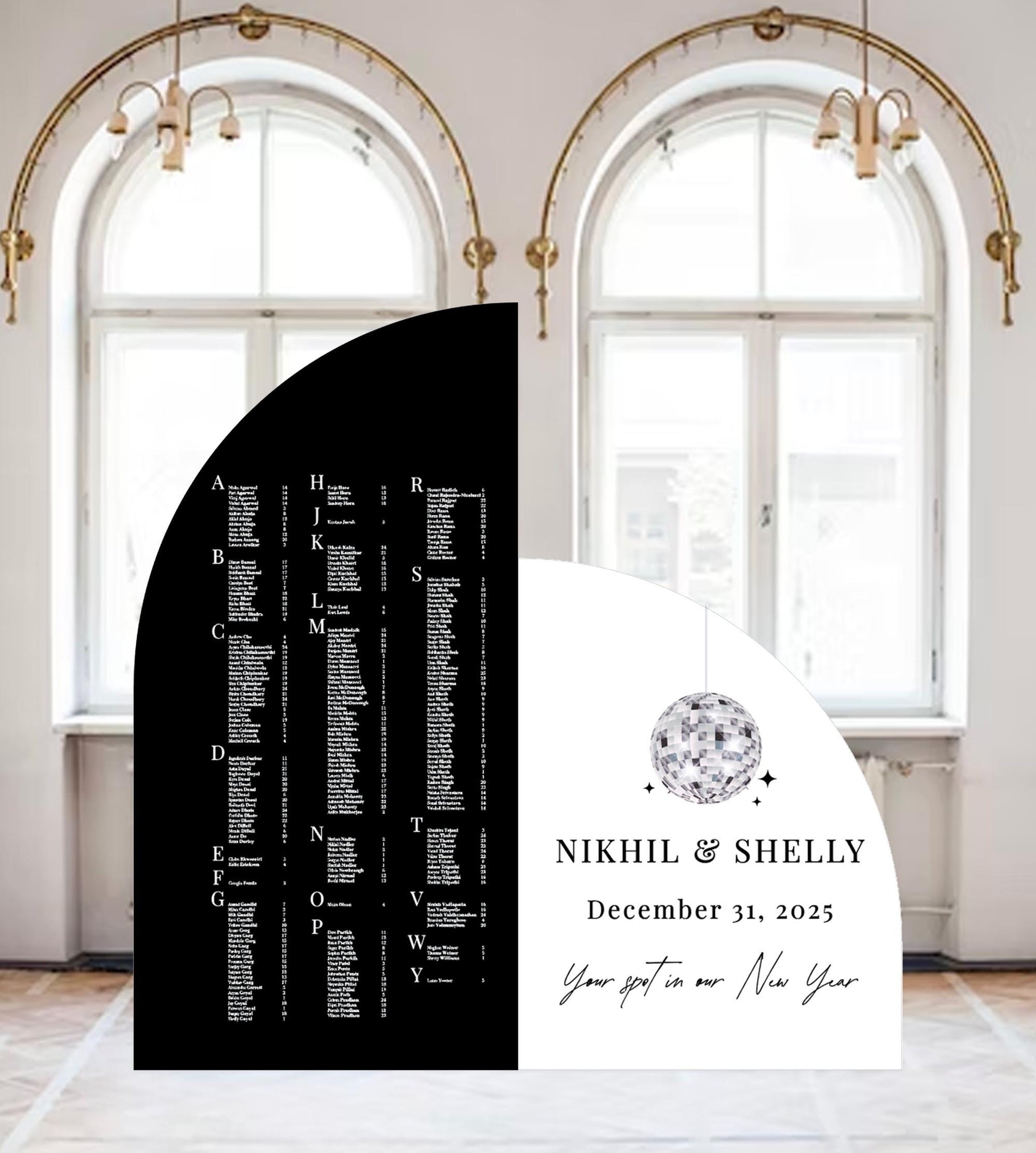 Disco Ball Wedding Seating Chart, Retro Arch Sign, Custom Foam Board