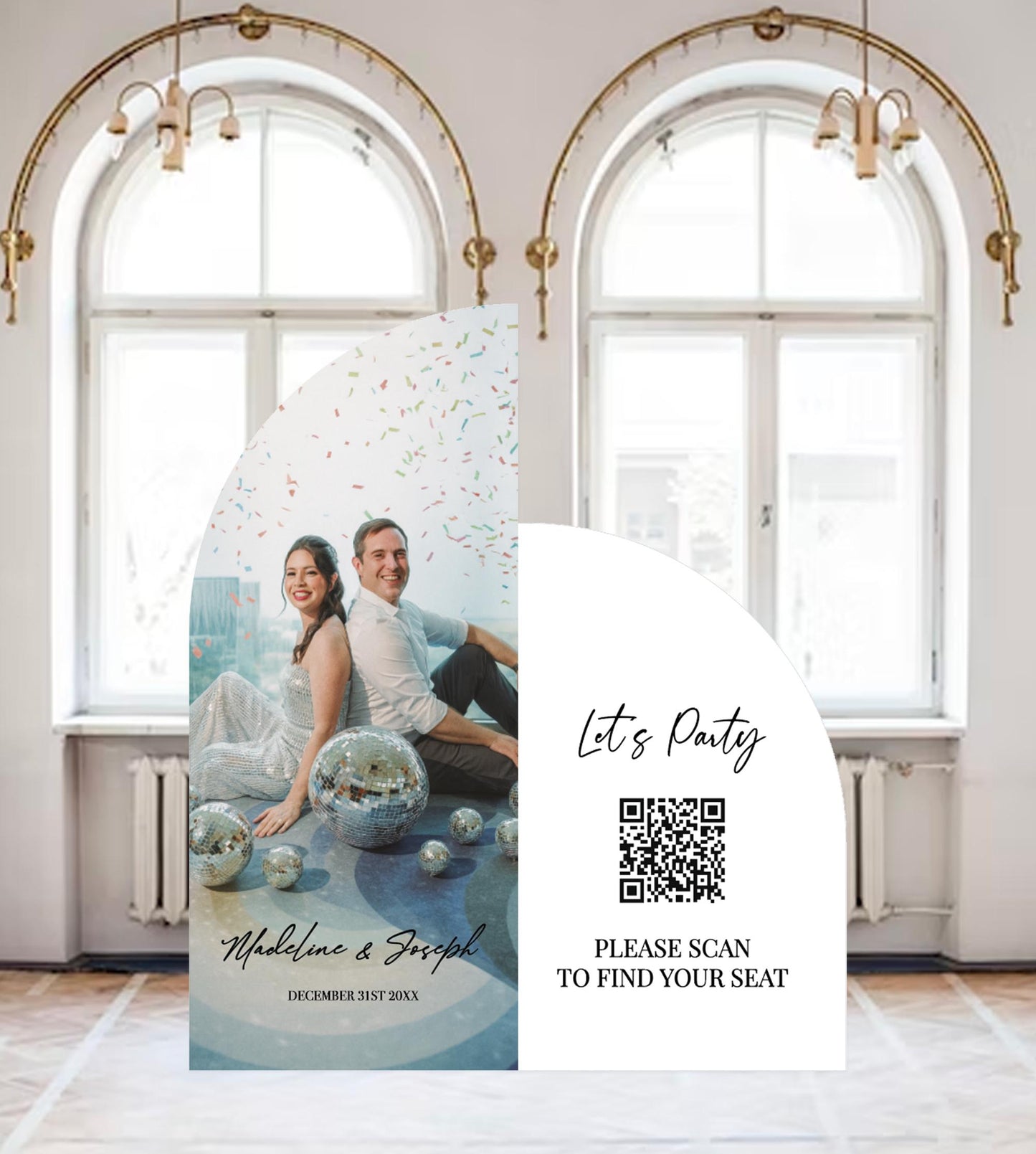 Disco Ball Wedding Seating Chart, Retro Arch Sign, Custom Foam Board
