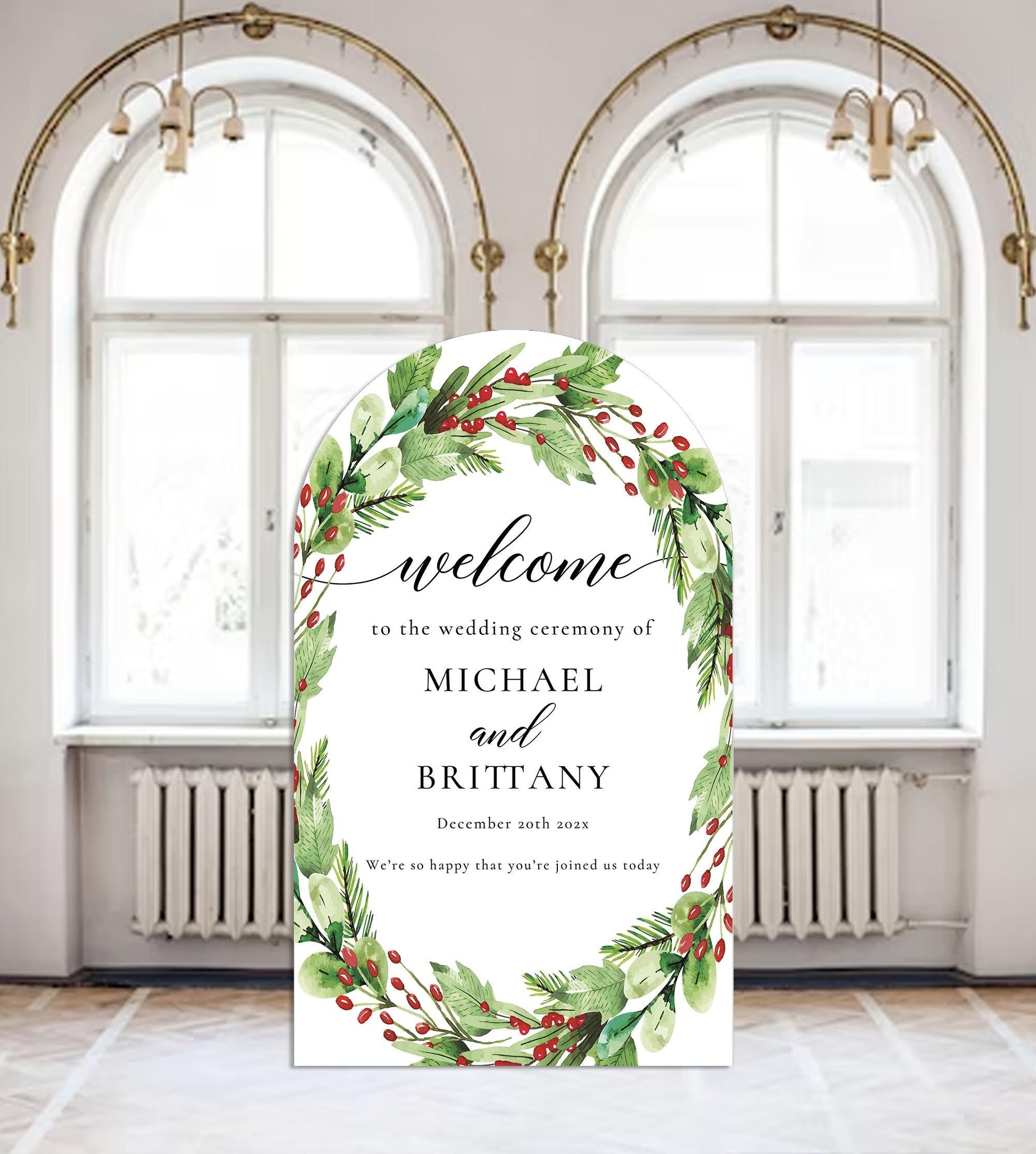 Merry and Married Wedding Sign,Christmas Engagement Welcome Sign,Holiday Arch Large Sign Decor Fully Customizable Any text and colors