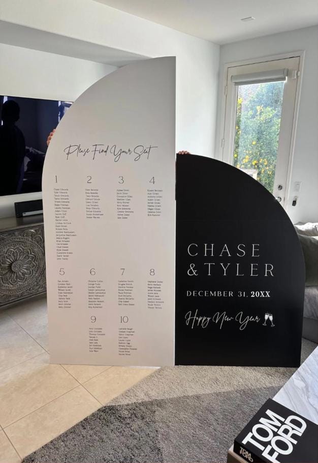 New Years Eve Wedding Welcome Sign, Seating Chart Arch