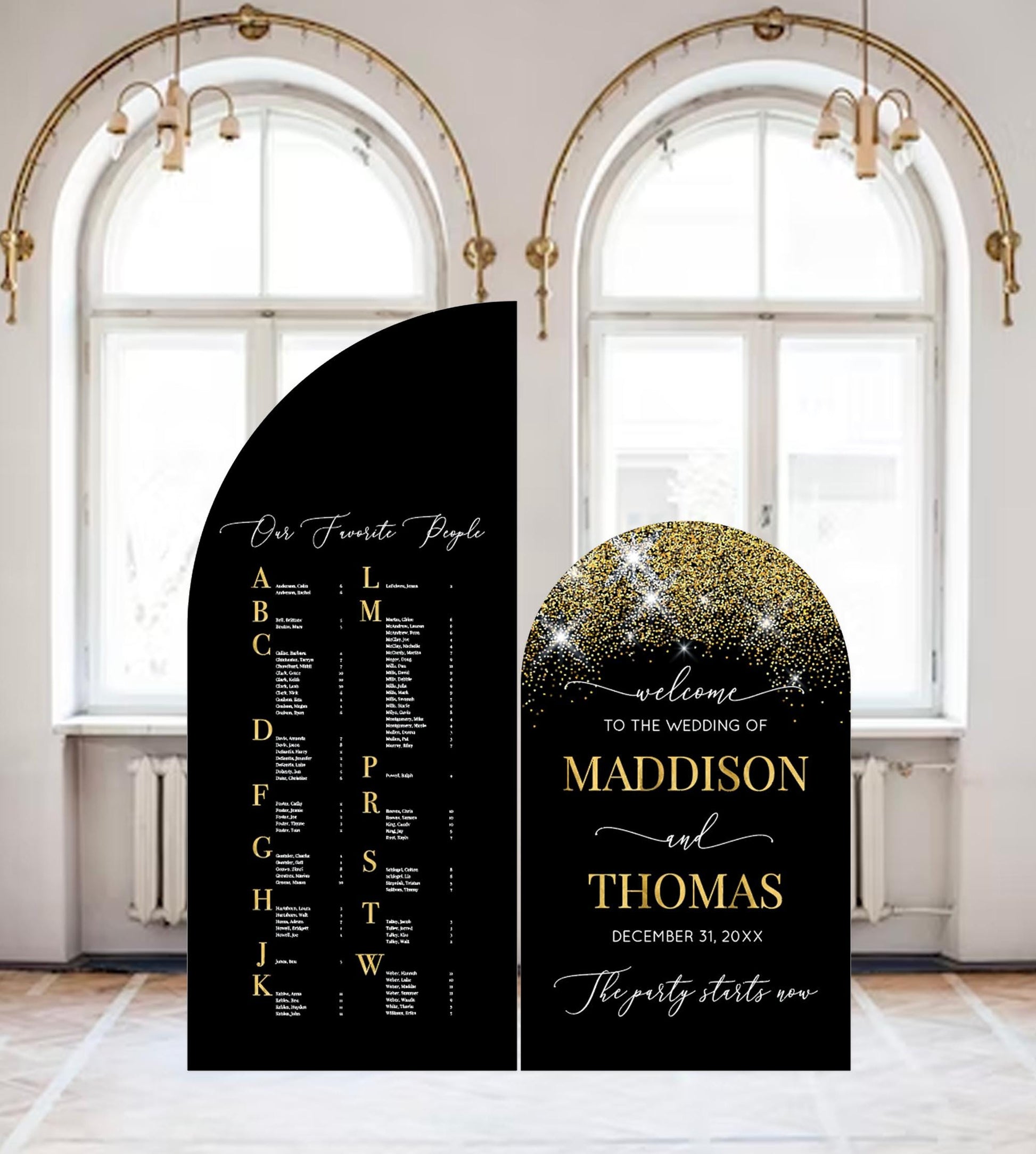 New Years Eve Wedding Welcome Sign, Seating Chart Arch